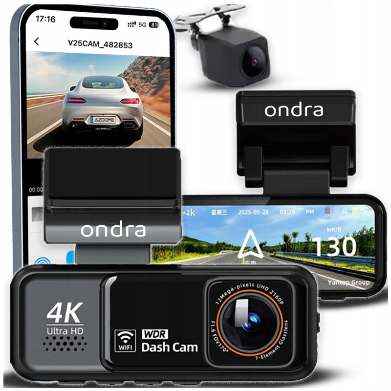 CAR CAMERA ONDRA H8 4K UHD GPS WIFI REVERSING CAMERA WIDE ANGLE