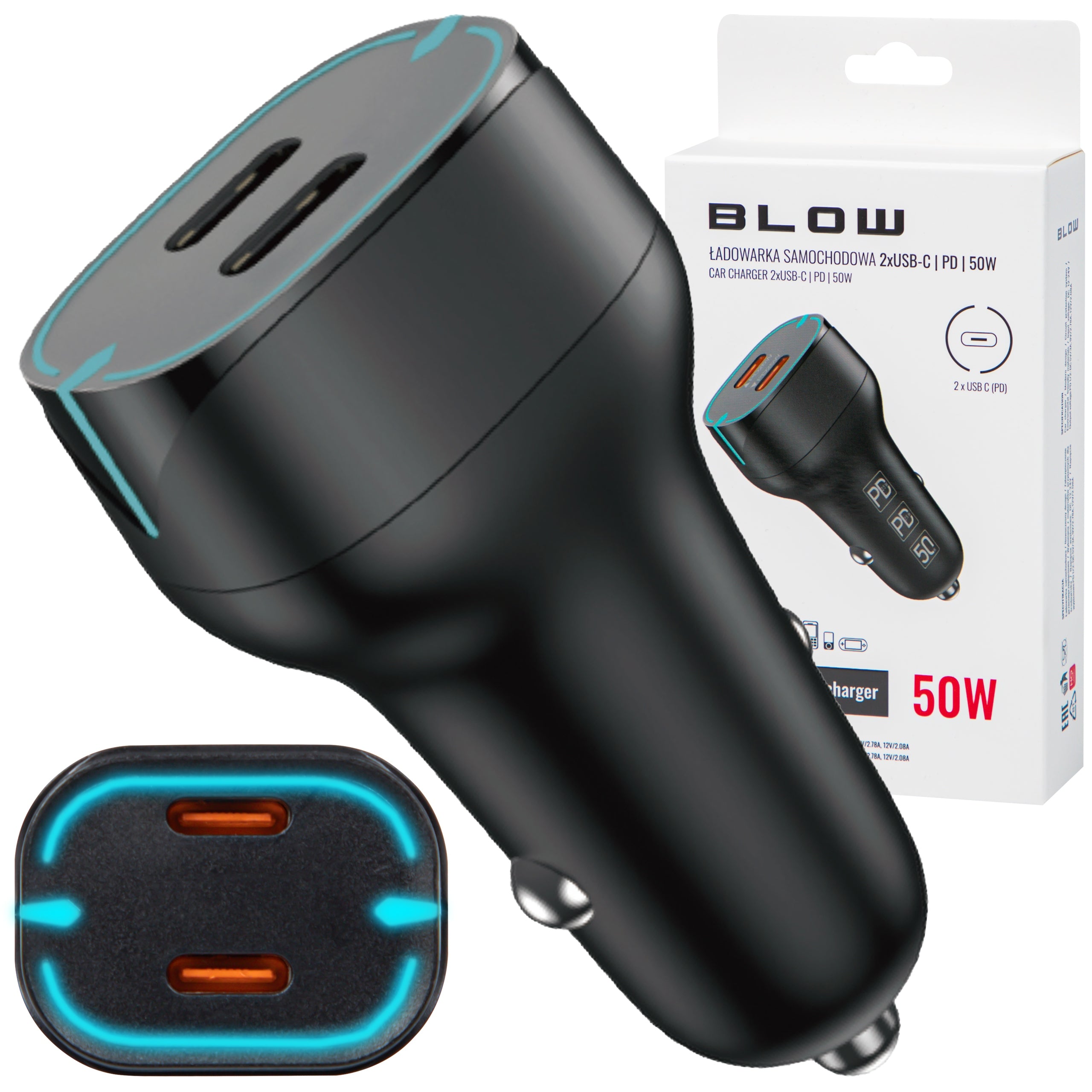 CAR CHARGER FAST CHARGING 2x USB-C PD QC 50W POWERFUL