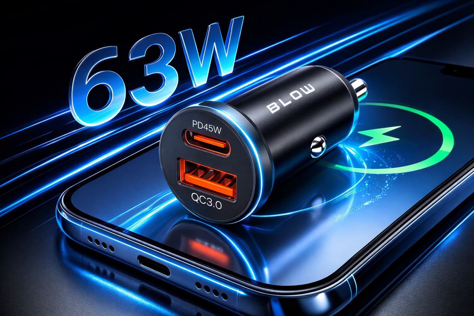 CAR CHARGER FAST CHARGING USB-C USB-A PD QC STRONG 45W Packaging status original