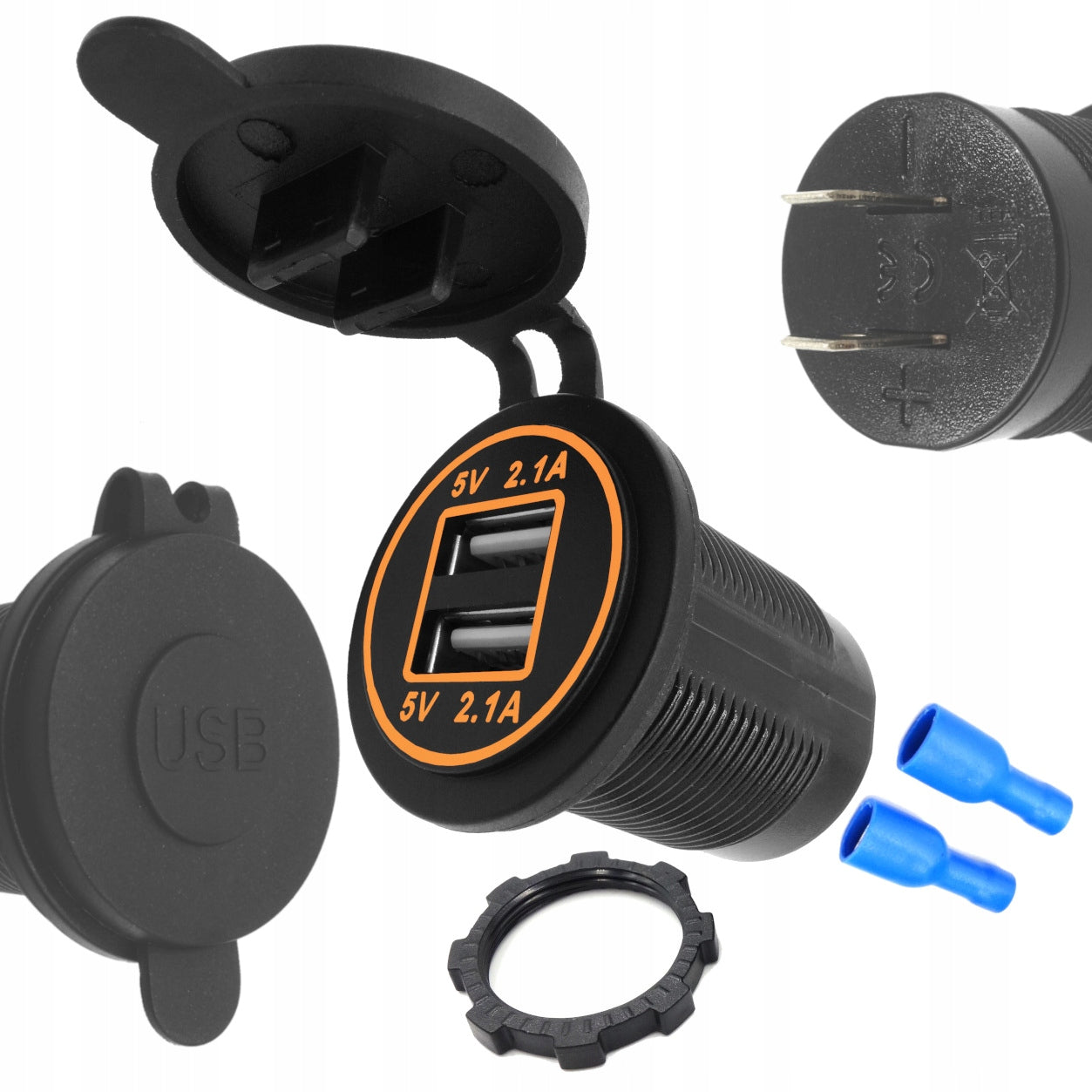 CAR CHARGER MOUNTING USB 12V-24V 4.2A RING orange LED