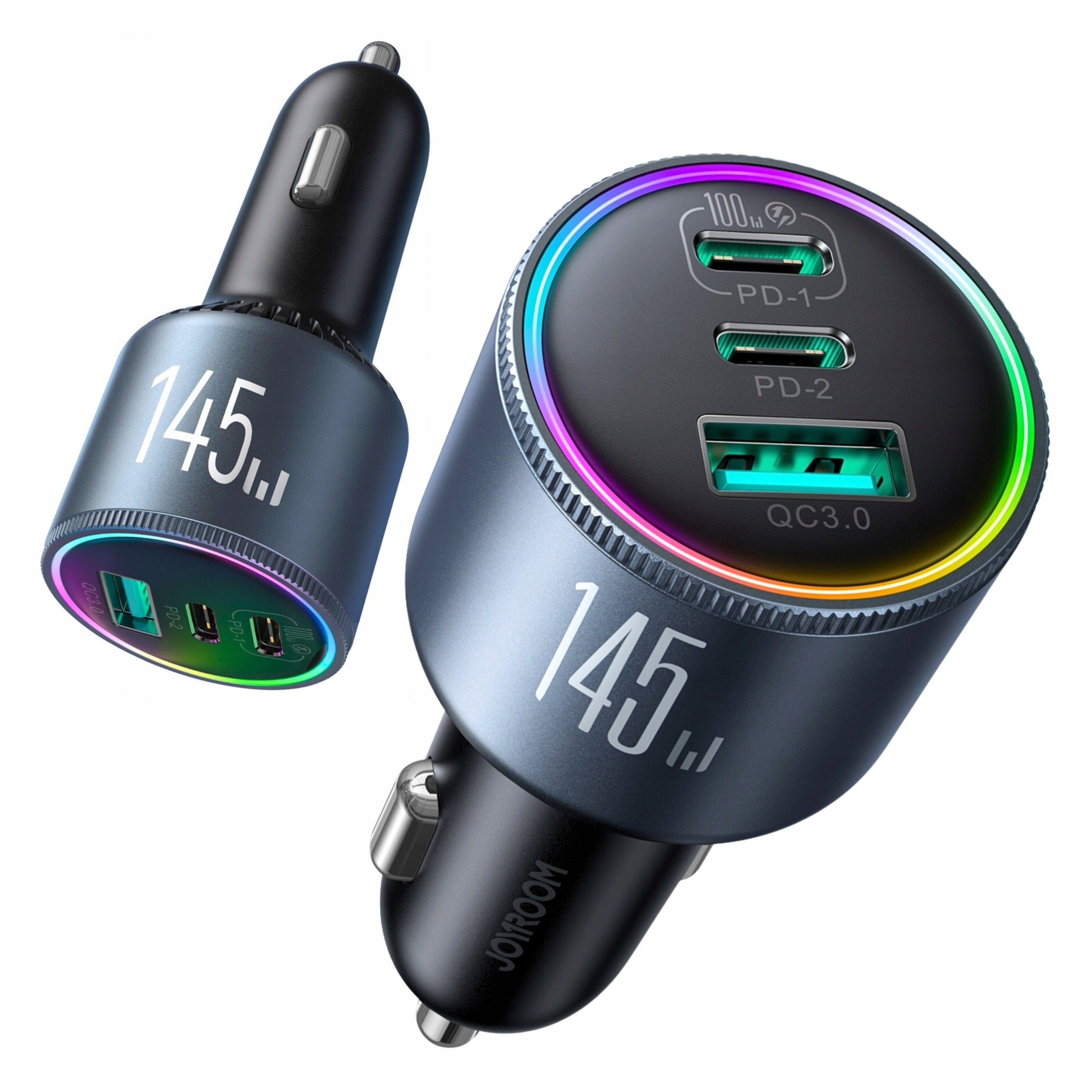 CAR CHARGER USB C 145W PD QC 4.0 2xUSB-C USB-A + USB-C CABLE 100W
