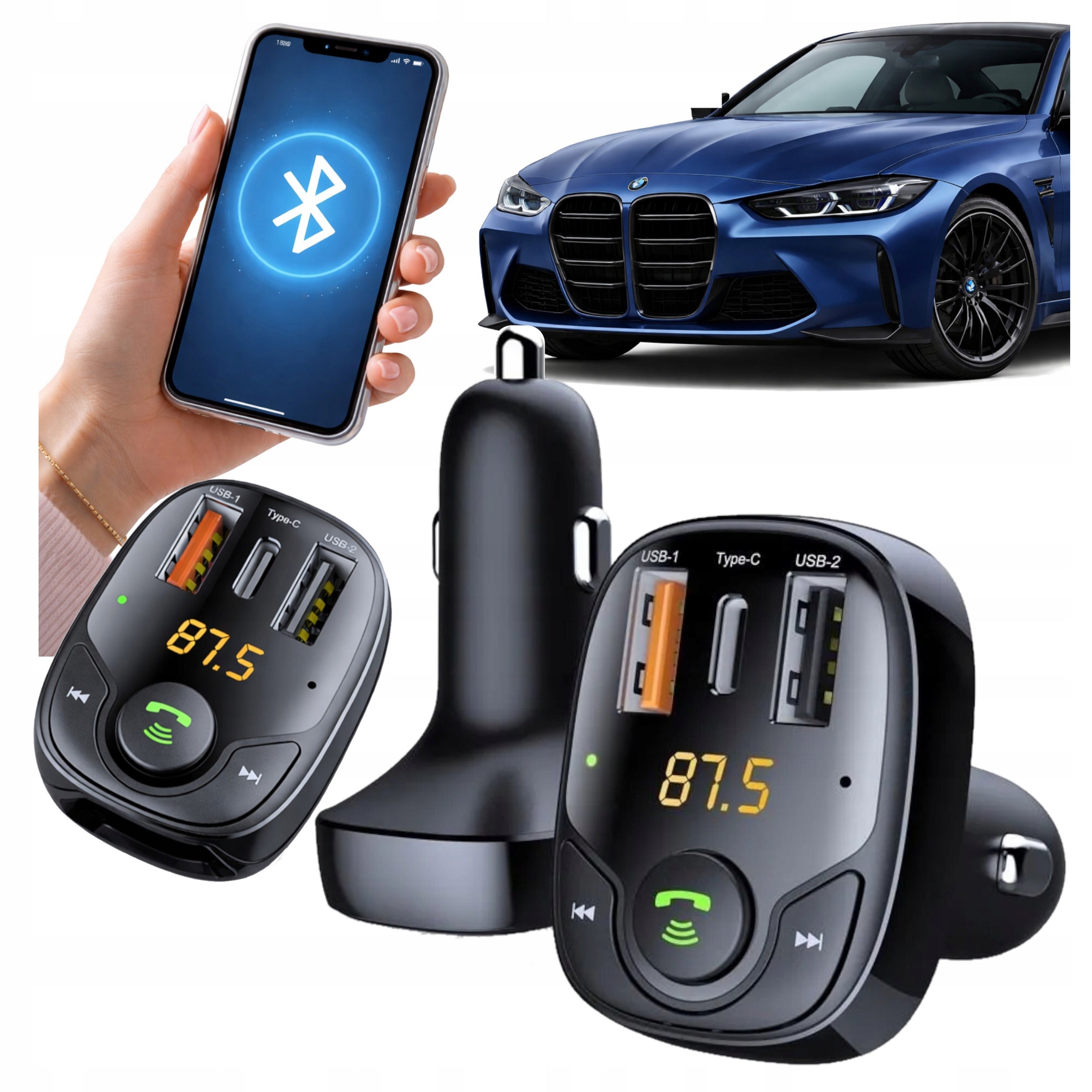 CAR FM bluetooth transmitter BT 5.0 2x USB A type C SD 36W CHARGER