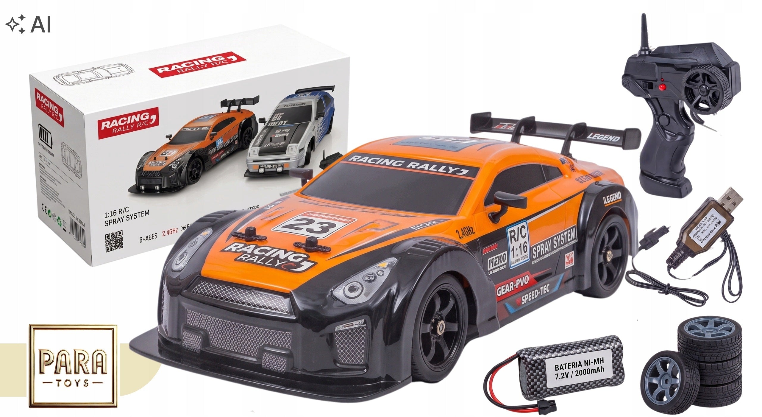 CAR FOR DRIFTING ON REMOTE CONTROL LARGE CAR REMOTE CONTROLLED RC DRIFT LED SMOKE 1:16 Packaging status original