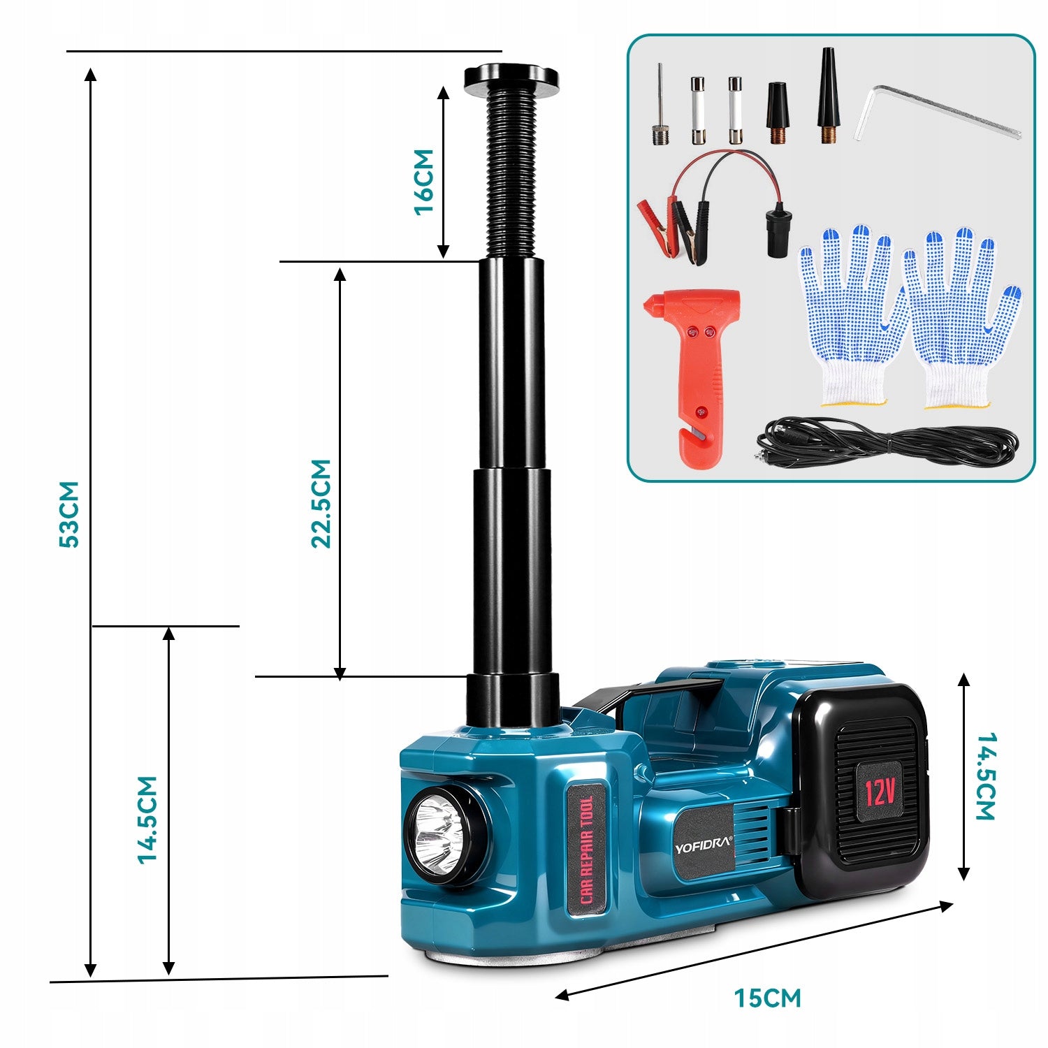 CAR LIFT Floor ELECTRIC JACK 12V 5T + Tire Inflator Brand ONEVAN