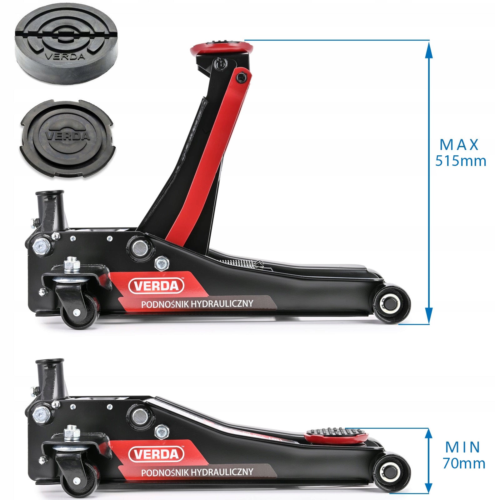 CAR LIFT HYDRAULIC FROG JACK ELEVATOR LARGE RUBBER 3T 2-PISTONS Brand Verda