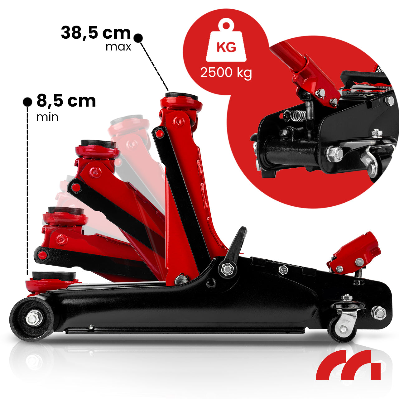 CAR LIFT LEVER FROG LOW PROFILE HYDRAULIC 385mm 2,5T Lifting capacity 2500 kg