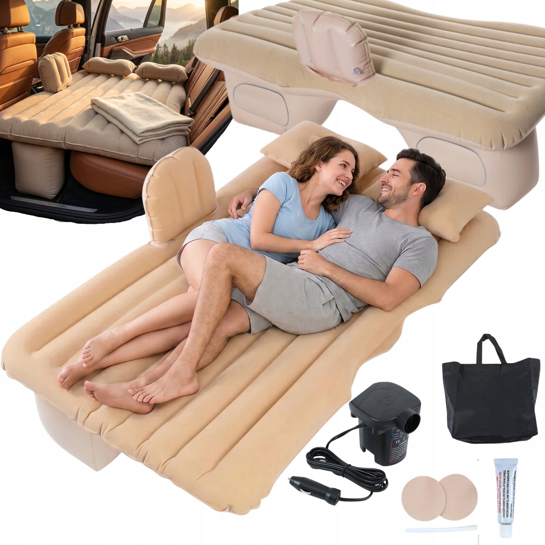 CAR MATTRESS WITH PUMP INFLATABLE CAR BED FOR CAR BAG
