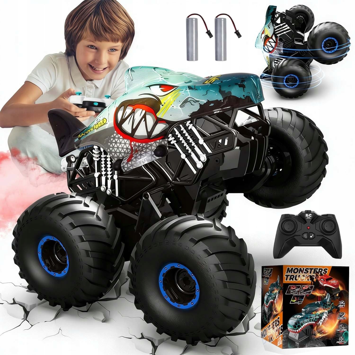 CAR MONSTER TRUCK REMOTE CONTROLLED DINOSAURS RC WITH LIGHT AND MUSIC