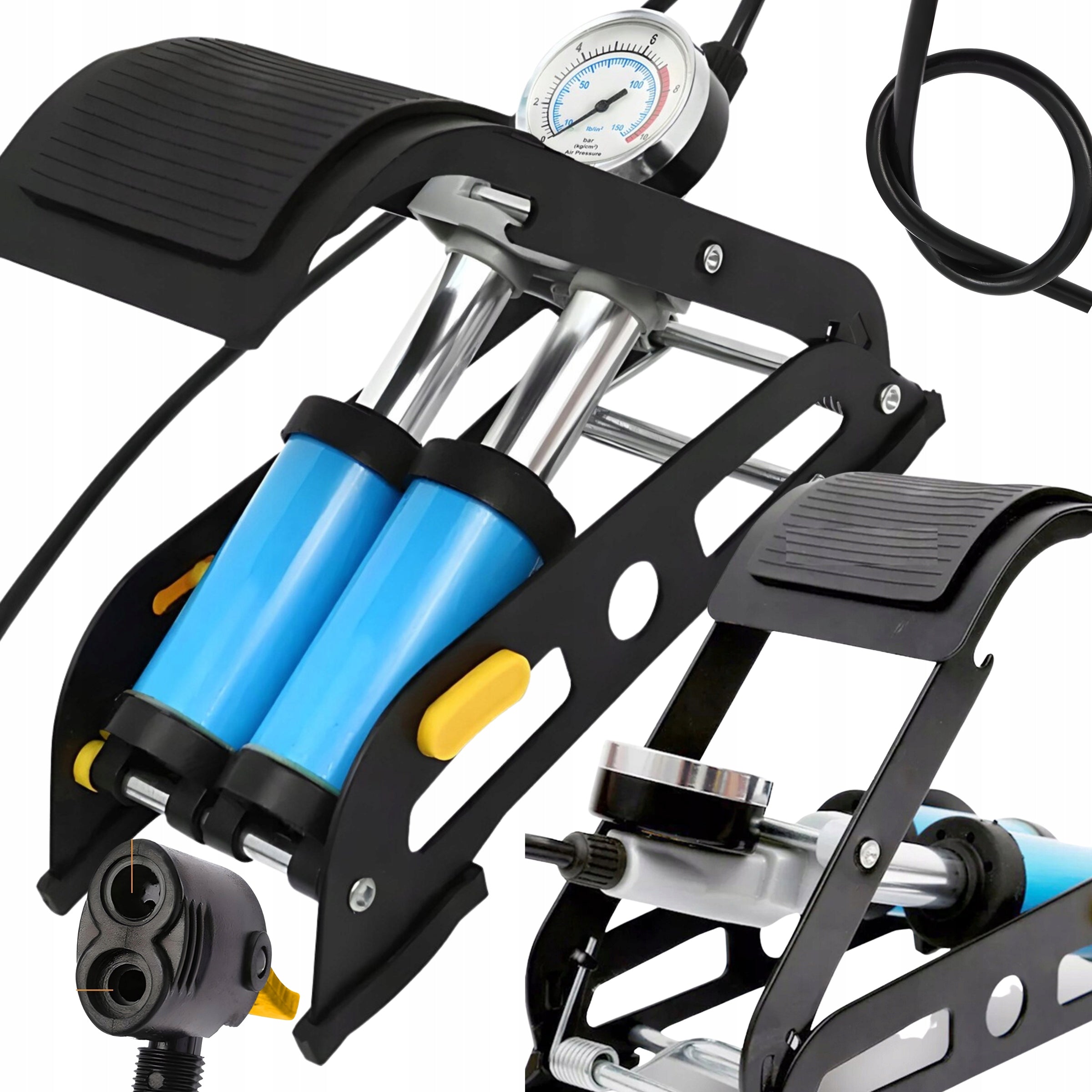 CAR PUMP BICYCLE FOOT DOUBLE PISTON STRONG Color blue