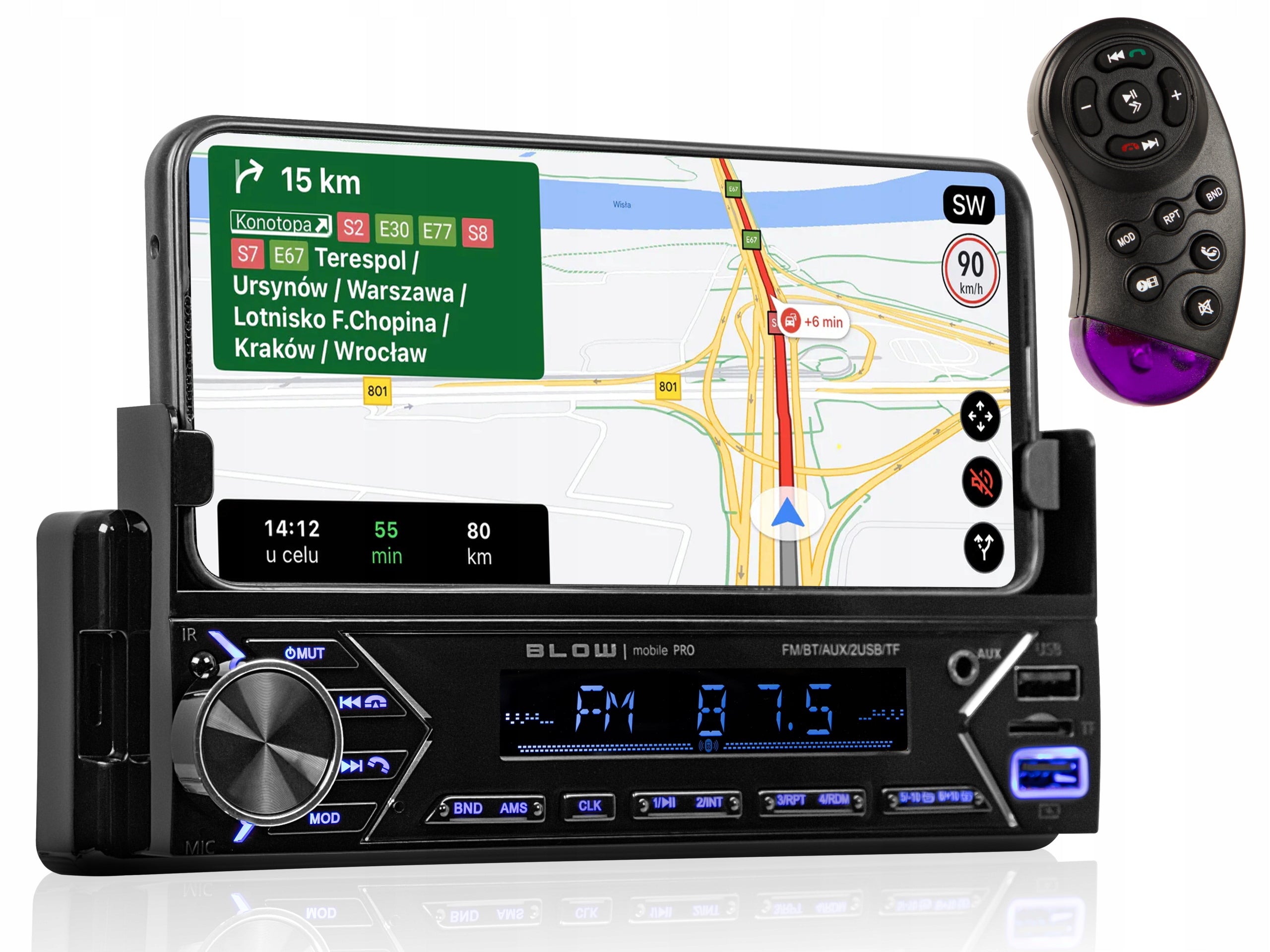 CAR RADIO BLUETOOTH 1-DIN RDS USB AUX SD PHONE HOLDER REMOTE CONTROL Packaging status original
