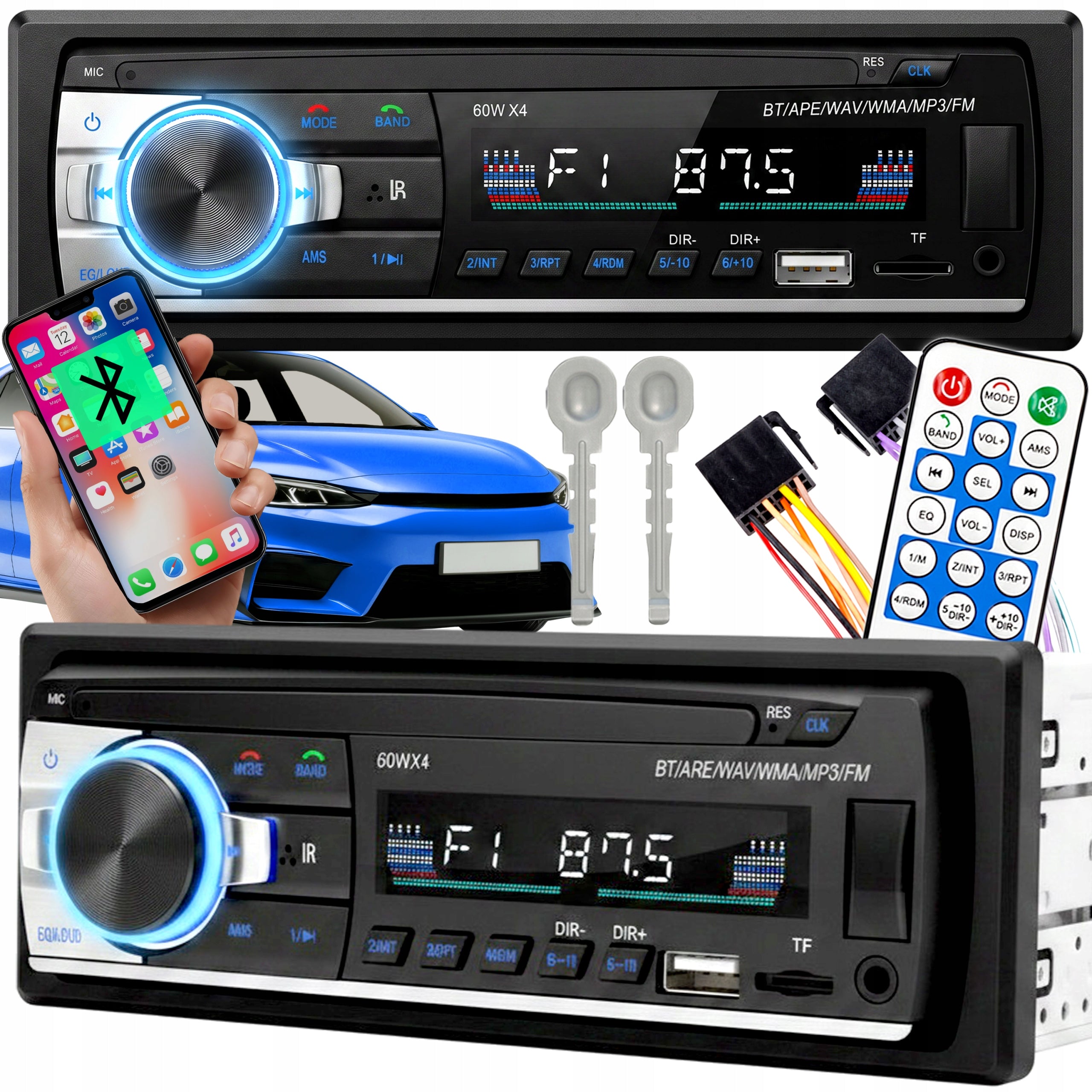 CAR RADIO BLUETOOTH USB SD MP3 AUX 1DIN SET + REMOTE CONTROL