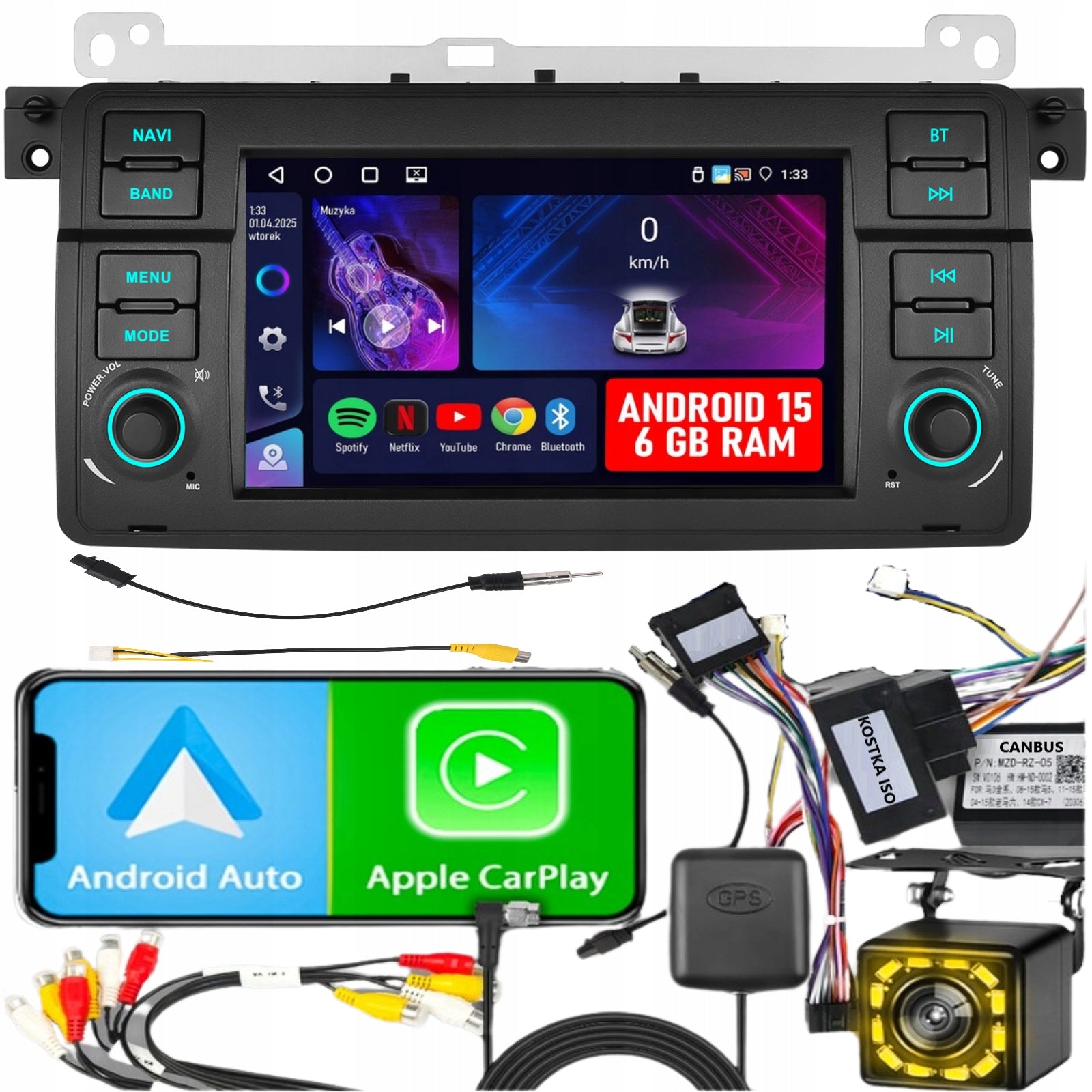 CAR RADIO FOR BMW 3 E46 ANDROID GPS WIFI CARPLAY NAVIGATION RDS 6GB