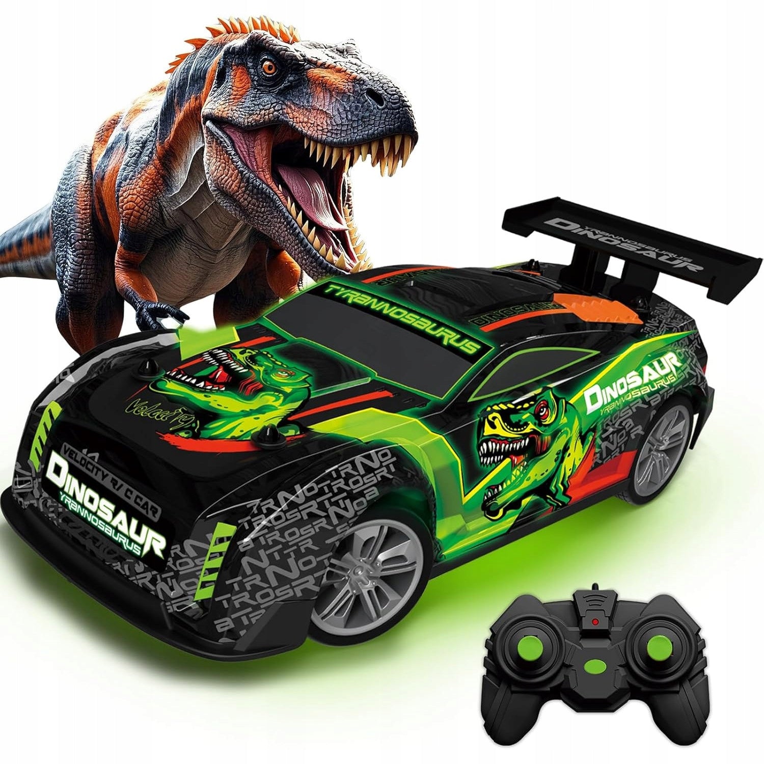 CAR REMOTE CONTROLLED DINOSAUR RACING CAR RC PILOT 2,4 LED GIFT Kind driving