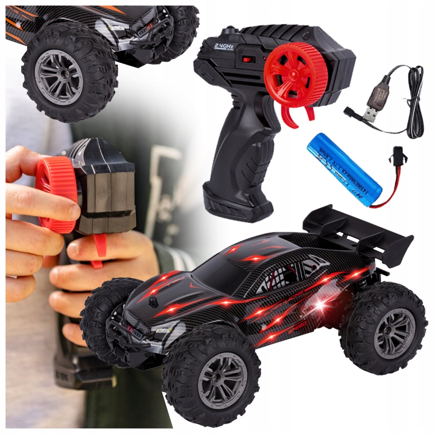 CAR REMOTE CONTROLLED OFF-ROAD BLACK LARGE TIRES SHOCK ABSORPTION SOLID Packaging status original