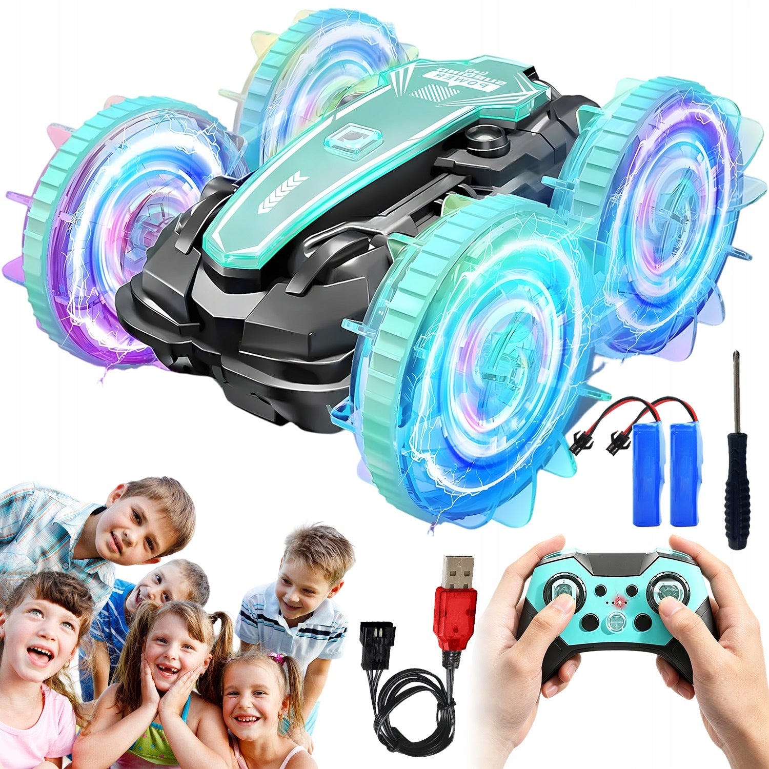CAR REMOTE CONTROLLED OFF-ROAD STUNT ROTATION 360 POWER SUPPLY 40M LED