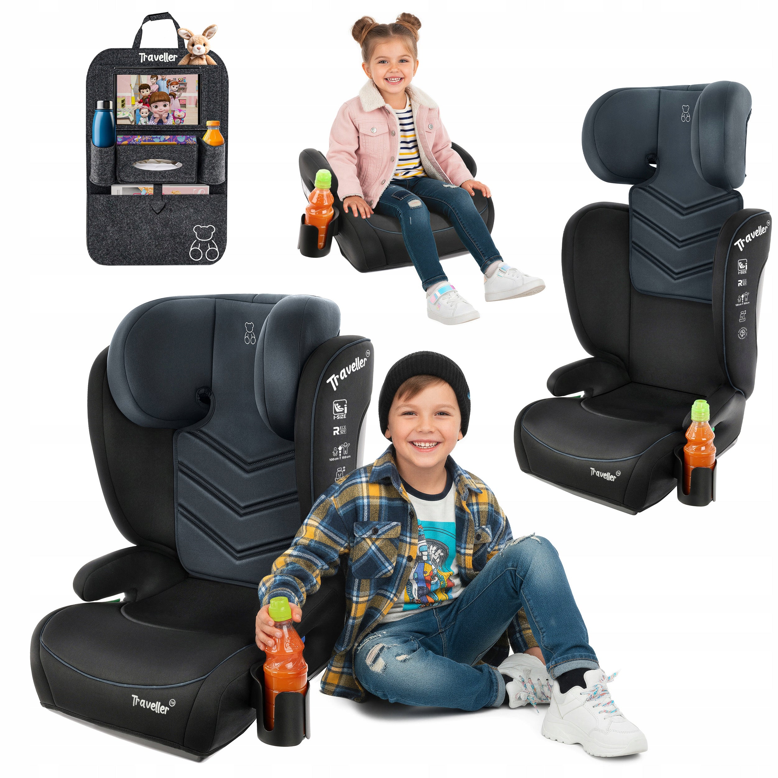 CAR SEAT 15-36kg STAND 2in1LARGE 100-150cm i-Size +ORGANIZER