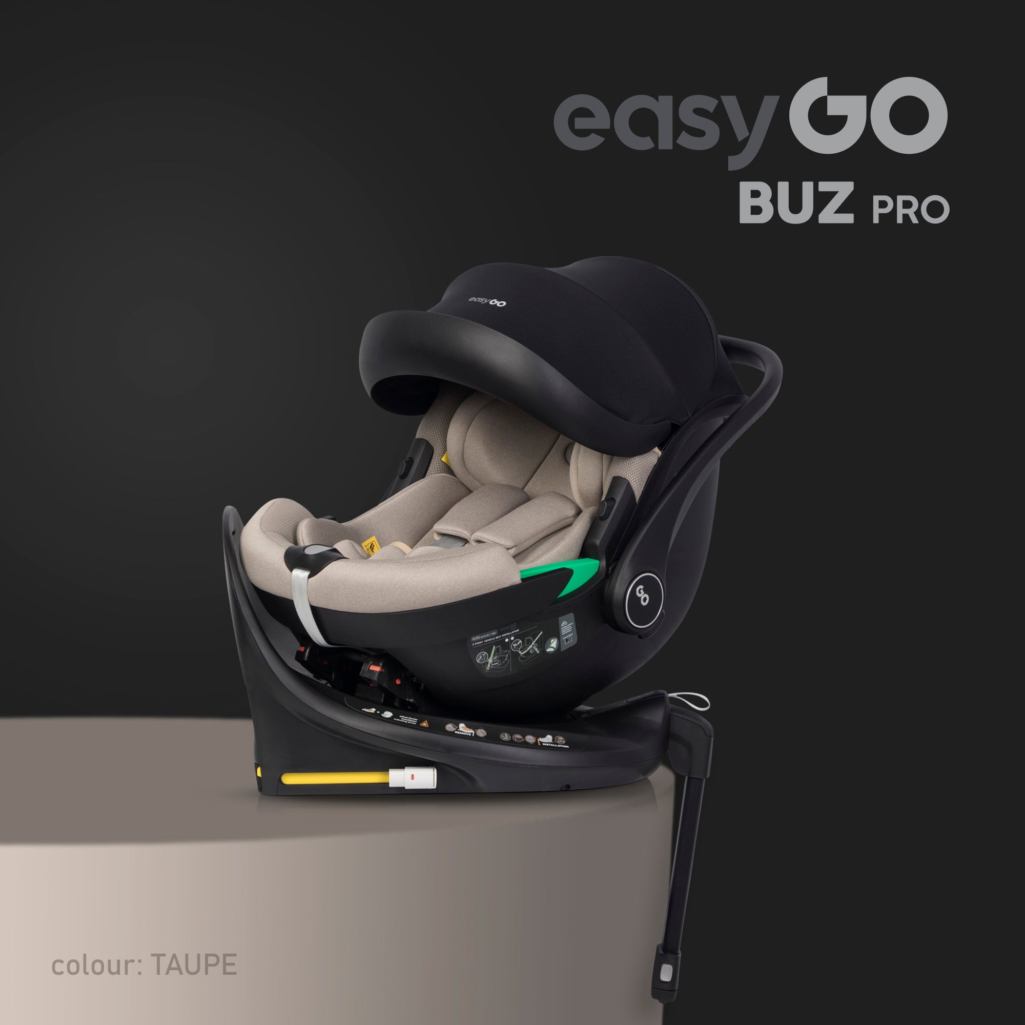 CAR SEAT BUZ PRO SWIVEL BASE ISOFIX I-SIZE 0-13 KG 0-87CM RWF Manufacturer code EASYGO BUZ PRO z obrotową bazą 40 cm 87 cm