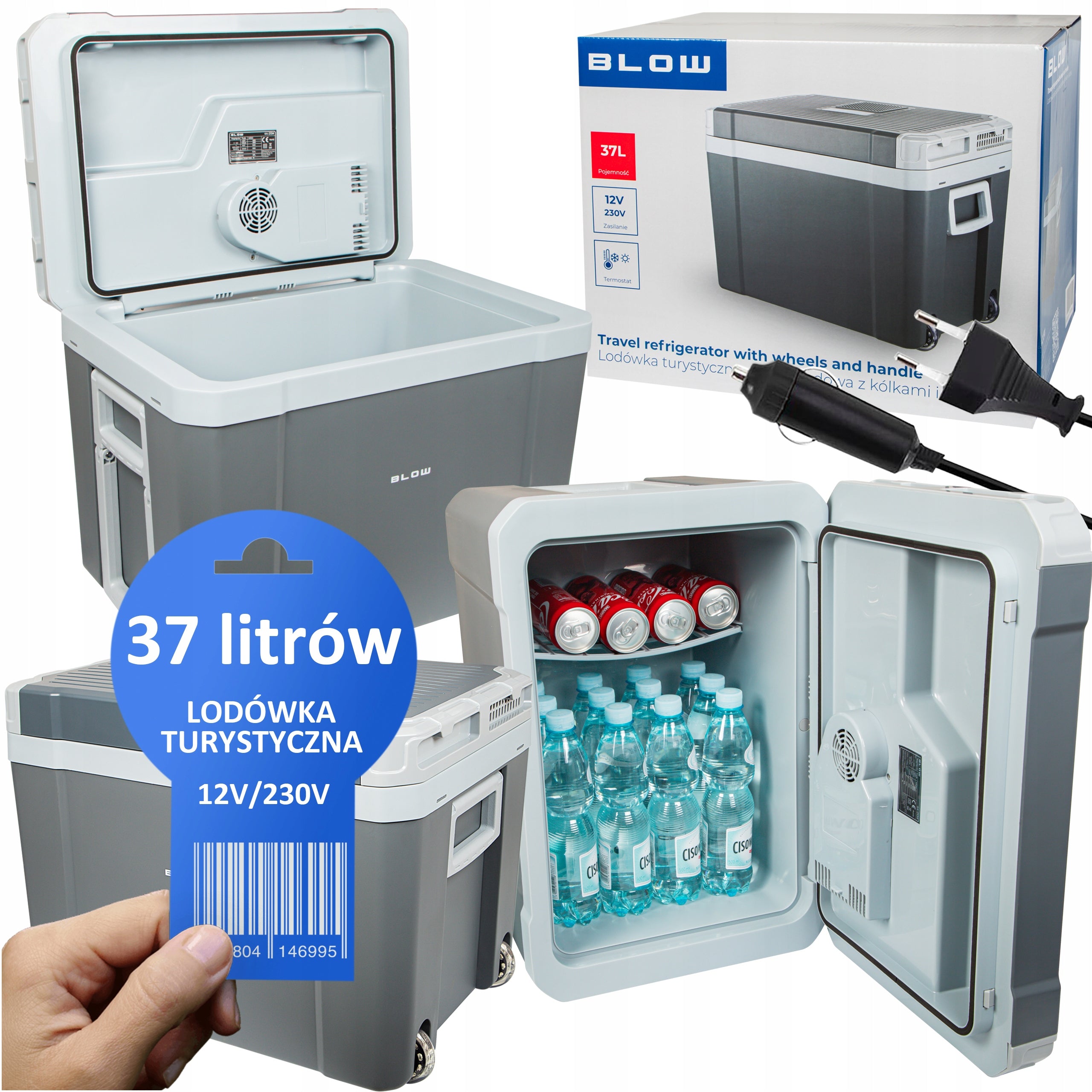 CAR TOURIST REFRIGERATOR WITH HEATING FUNCTION WHEEL HOLDER 12V 230V 37L