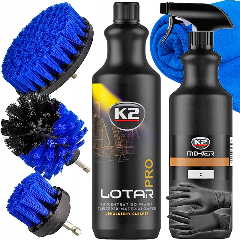 CAR UPHOLSTERY WASHING LIQUID K2 LOTAR + BRUSH ATOMIZER BOTTLE