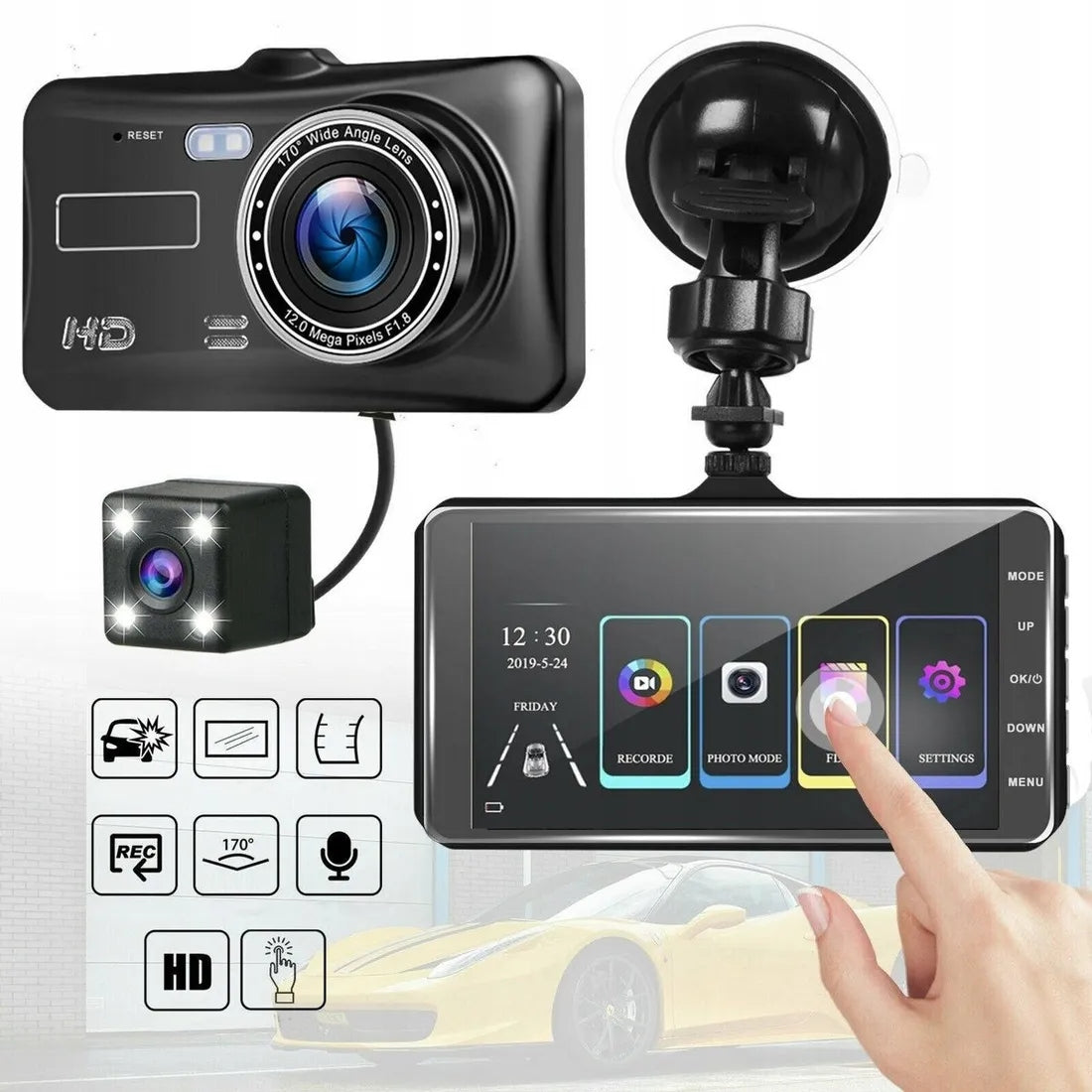 CAR VIDEO RECORDER CAR CAMERA FRONT FULLHD TOUCH SCREEN