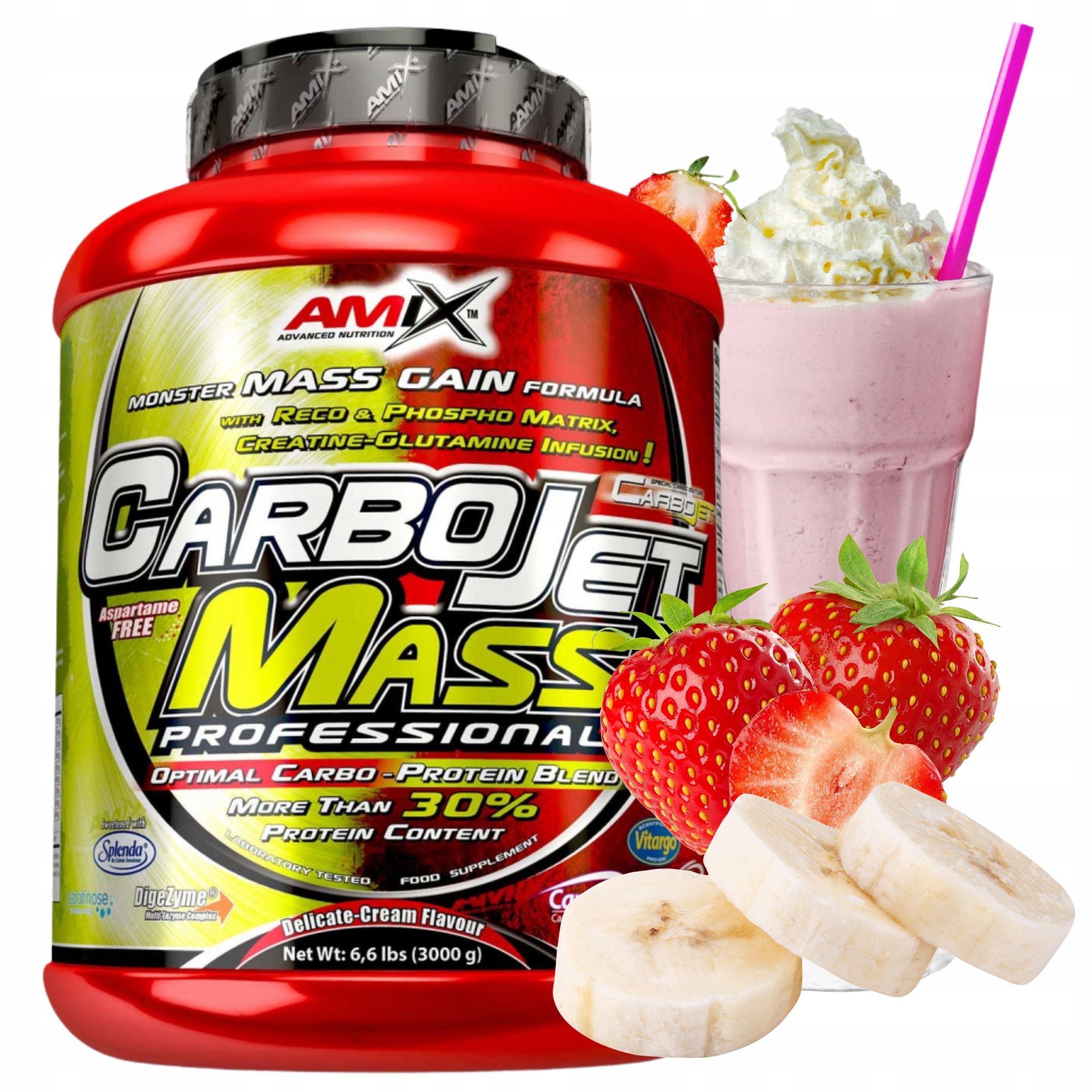 CARBOJET MASS Gainer 30g Protein BCAA Creatine Complex Carbohydrates 3000g Medical device no