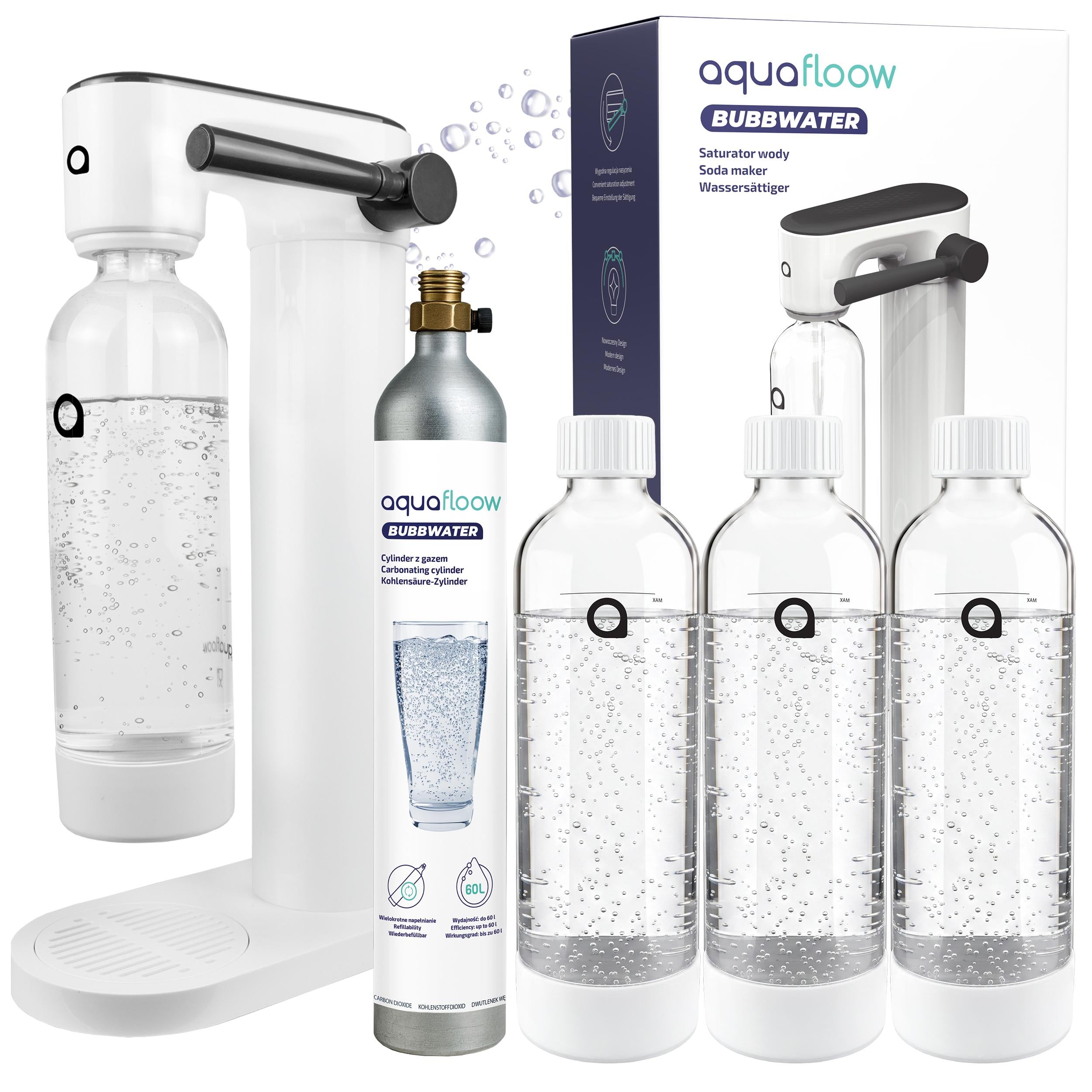 CARBONATED WATER SATURATOR 3X WATER BOTTLE CARTRIDGE CO2 CYLINDER AQUAFLOOW