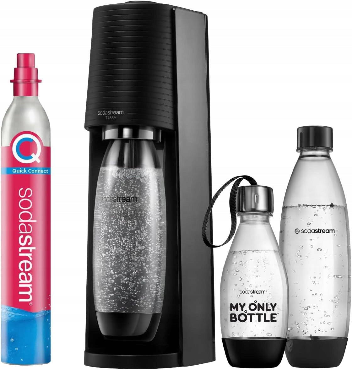 CARBONATED WATER SATURATOR WITH CYLINDER CO2 3 BOTTLES 2x1L 0,5L BLACK