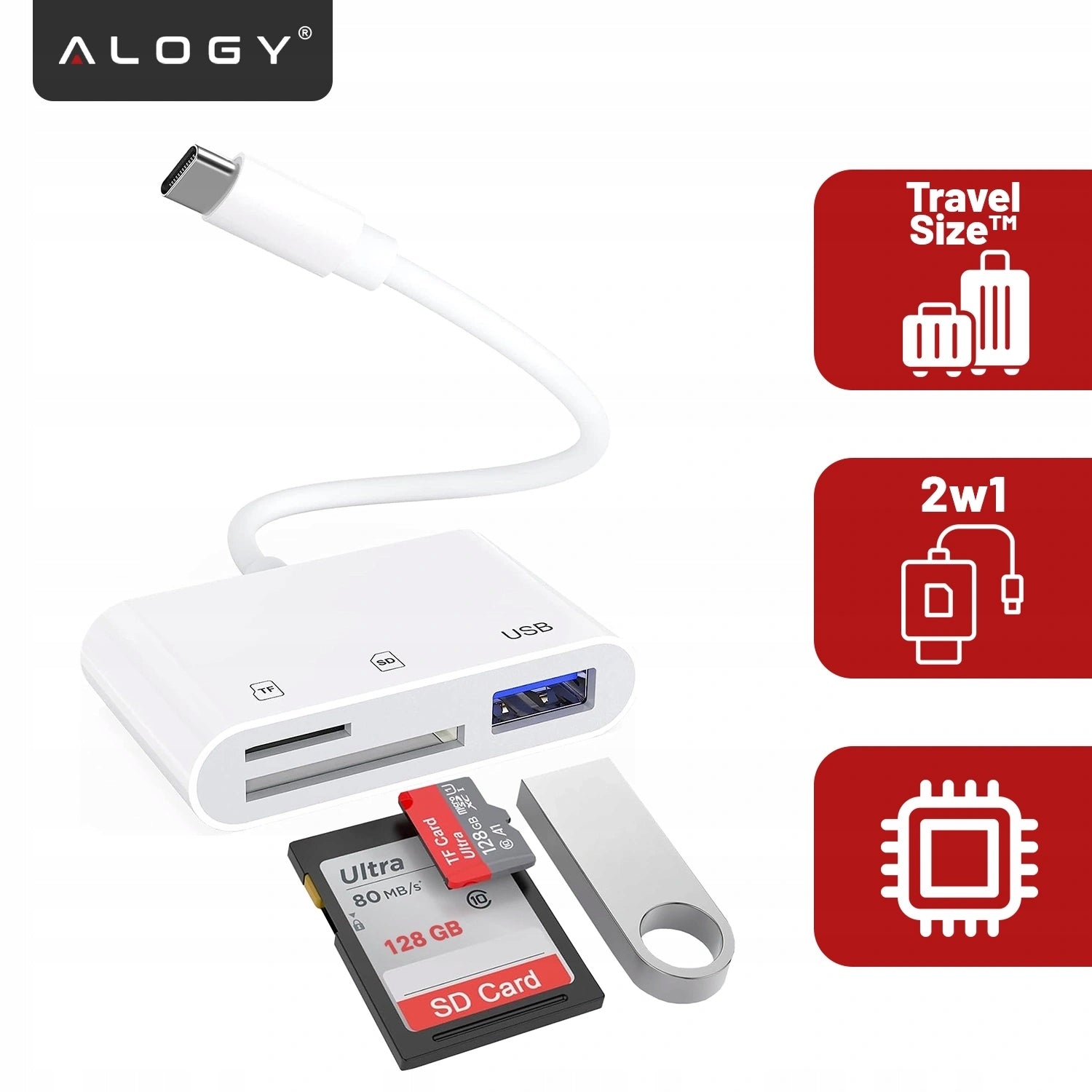CARD READER 2IN1 TO USB-C TO IPHONE ADAPTER MICRO SD/TF 256GB Brand Alogy