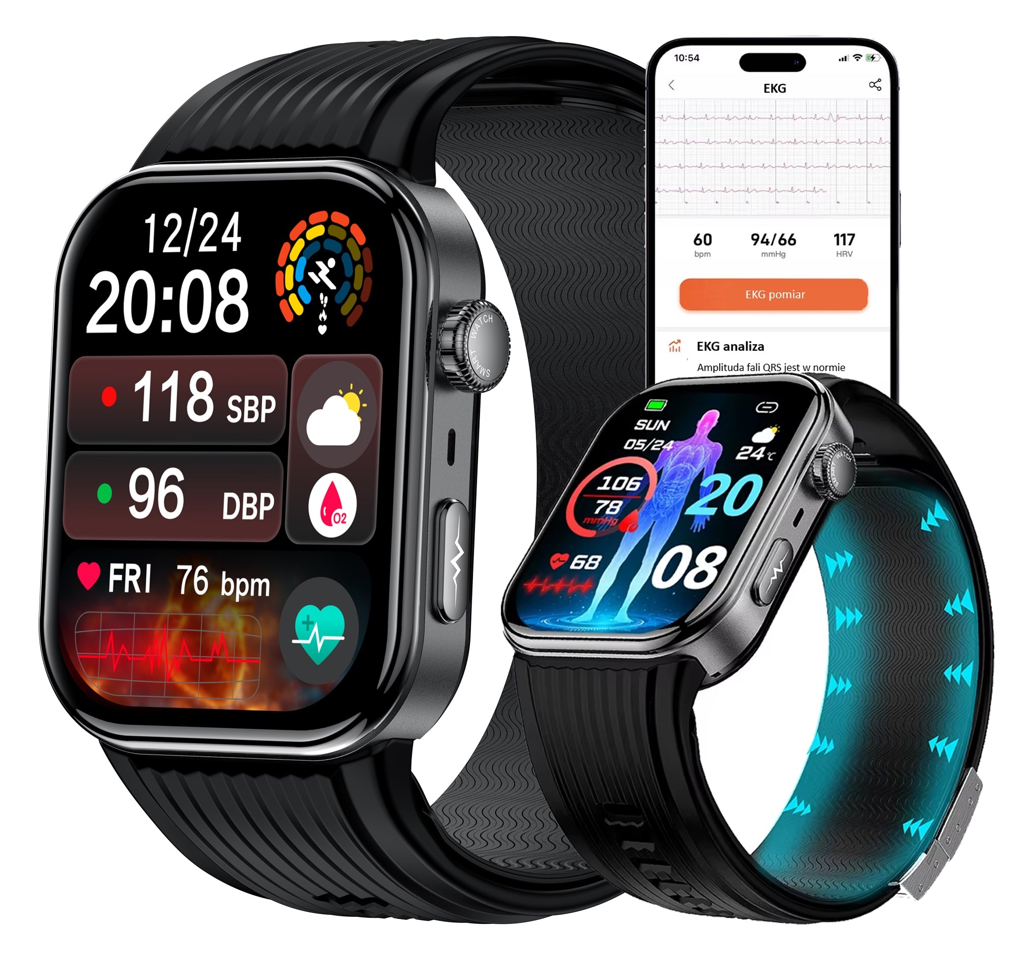 CARDIOWATCH CUFF BLOOD PRESSURE MONITOR GLUCOSE METER EKG BLOOD FALL J.POL