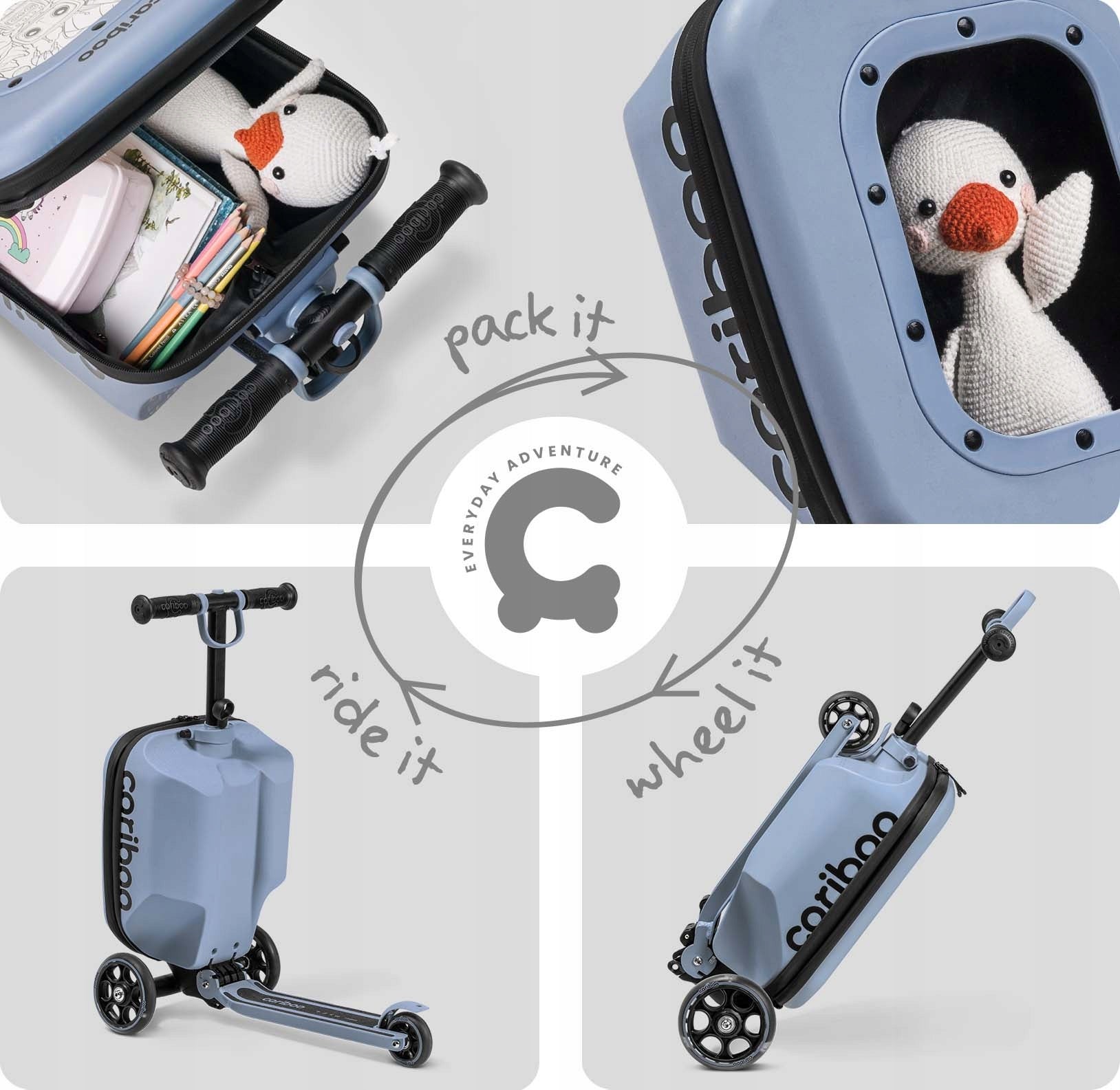 CARIBOO iTRAVEL three-wheeled scooter and 2-in-1 cabin suitcase for children Manufacturer code CAR-ITR-N