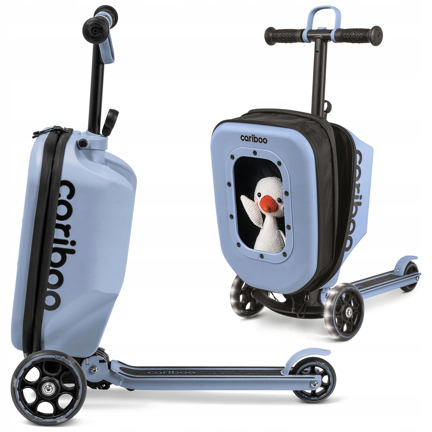 CARIBOO iTRAVEL three-wheeled scooter and 2-in-1 cabin suitcase for children