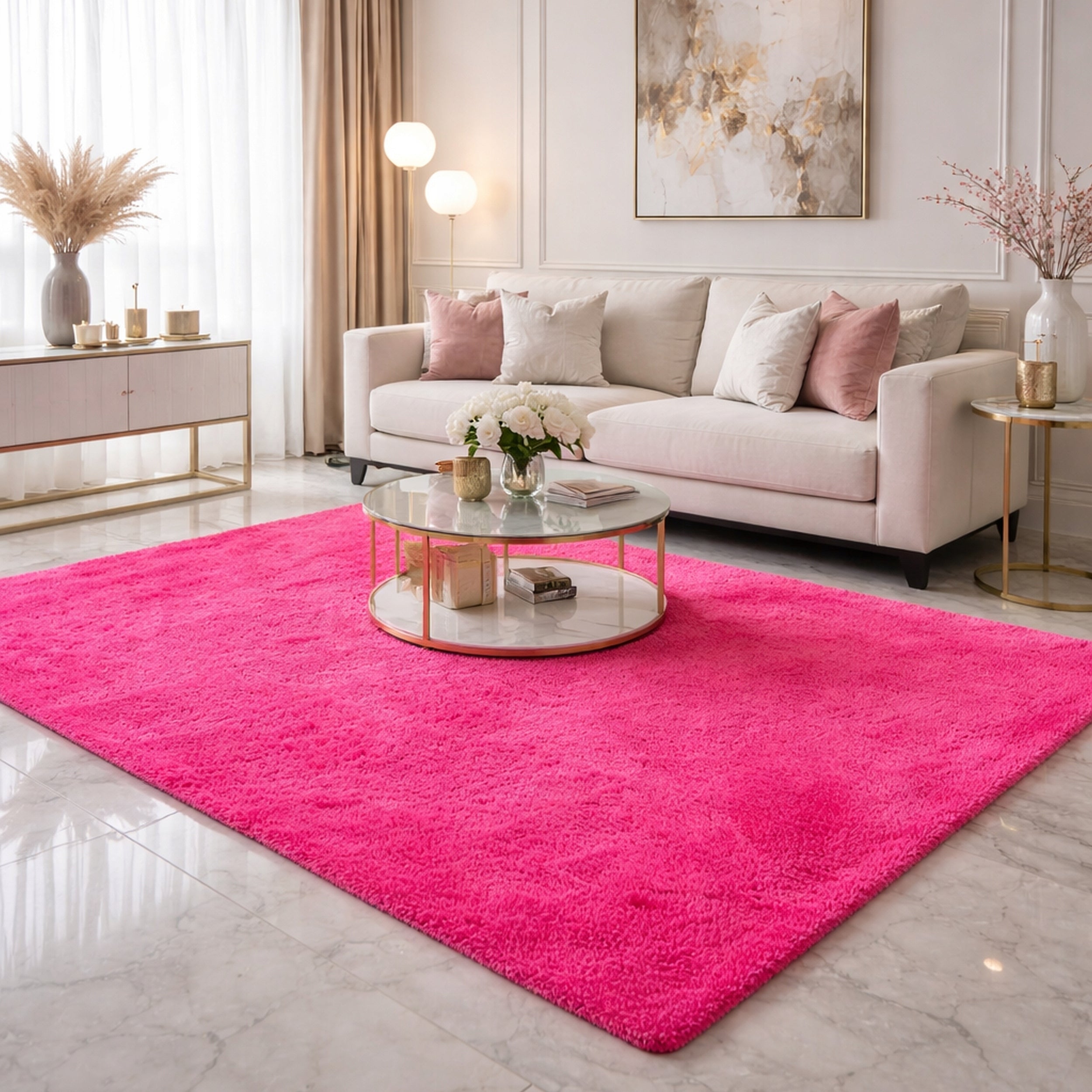 CARPET 120X170 CM PINK SHAGGY SOFT PLUSH MODERN FOR LIVING ROOM Packaging status original