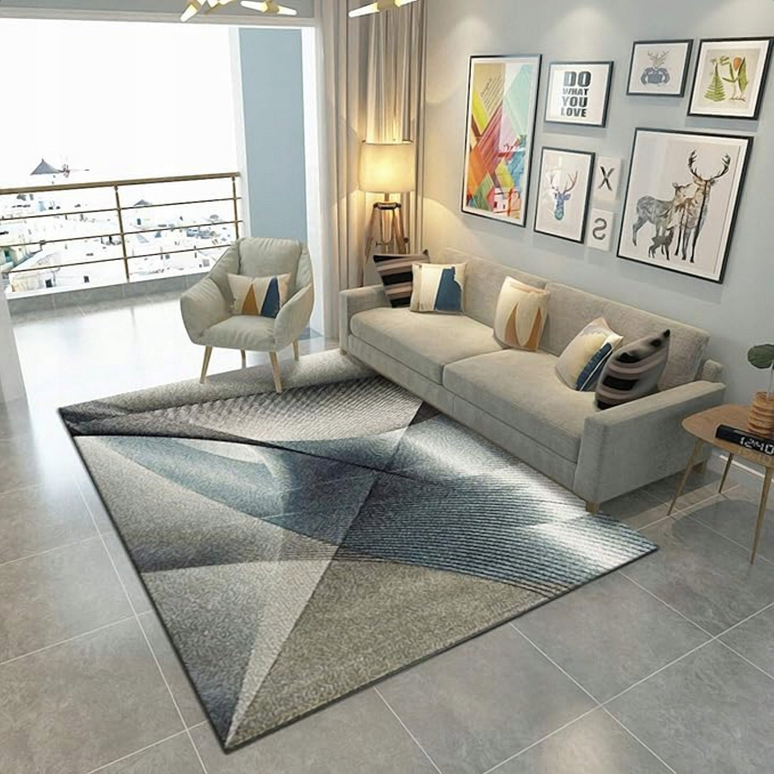CARPET 160X220CM MODERN FOR LIVING ROOM GREY BLUE GREEN NON-SLIP Thickness 8 mm