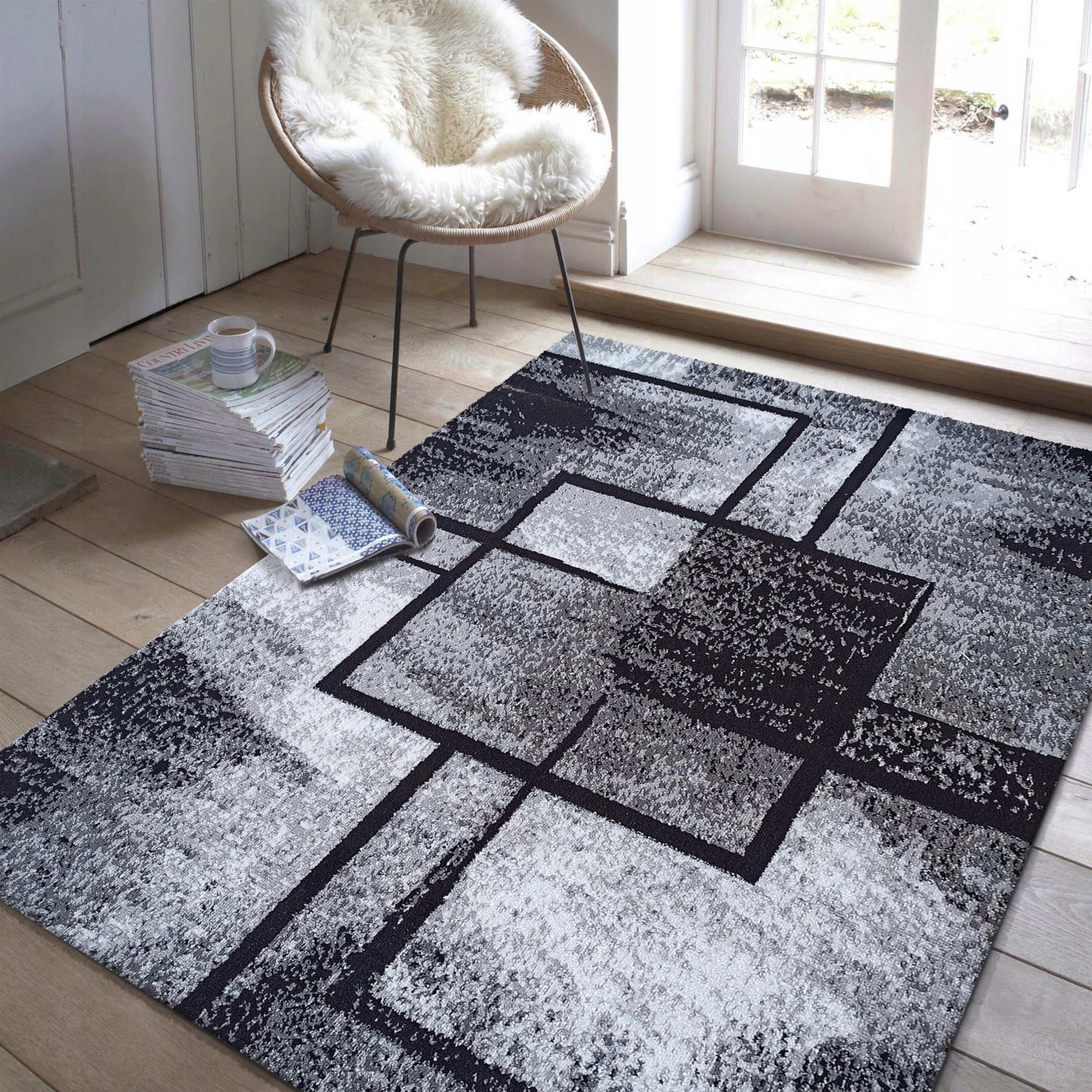 CARPET 200X300 CM VINTAGE GREY BLACK NON-SLIP LOFT FOR LIVING ROOM BCF Thickness 5 mm