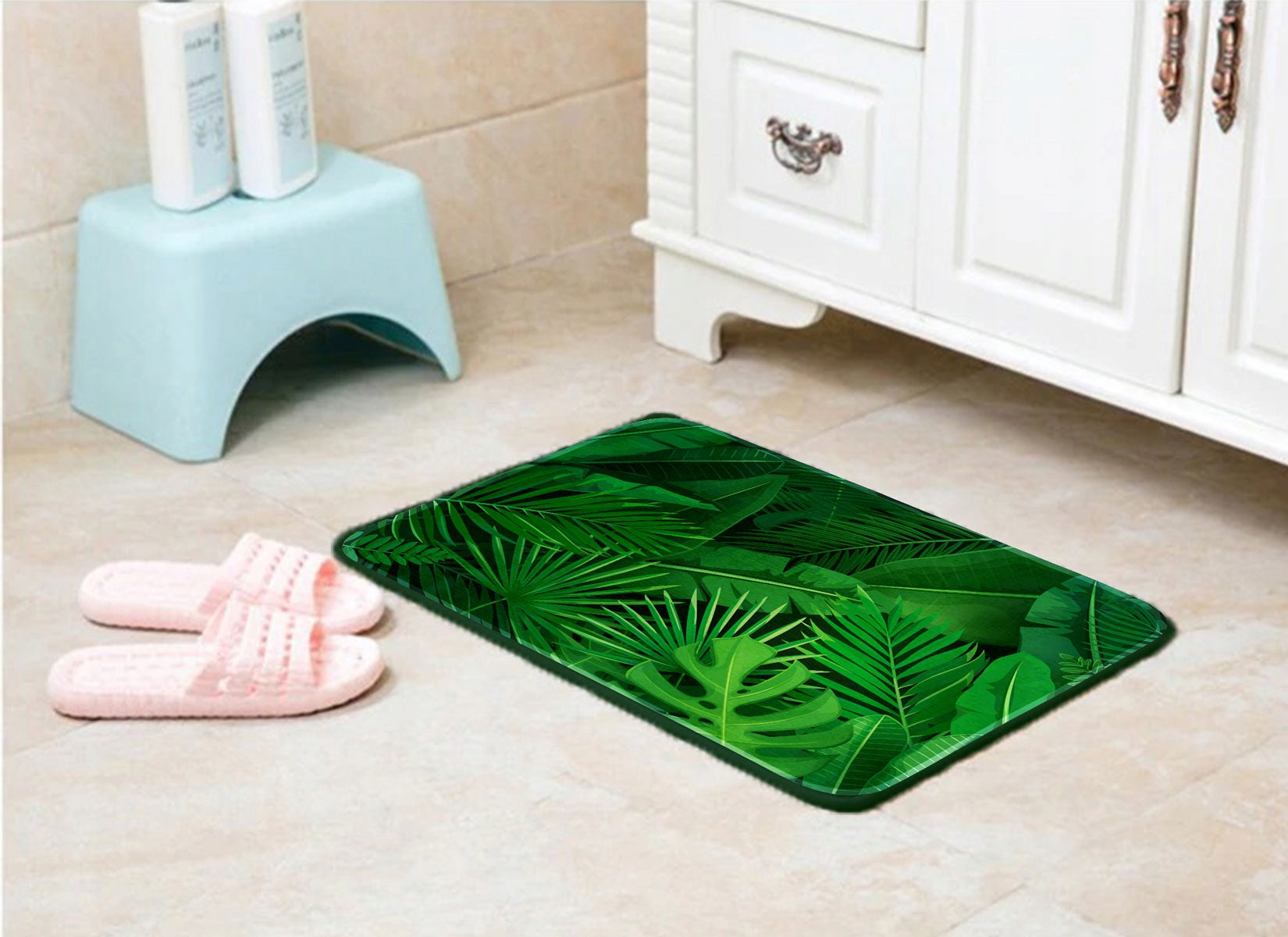 CARPET BATHROOM RUG 40x60 NON-SLIP Manufacturer code DYWAN EXOTICO VERDE 40x60 LIŚCIE