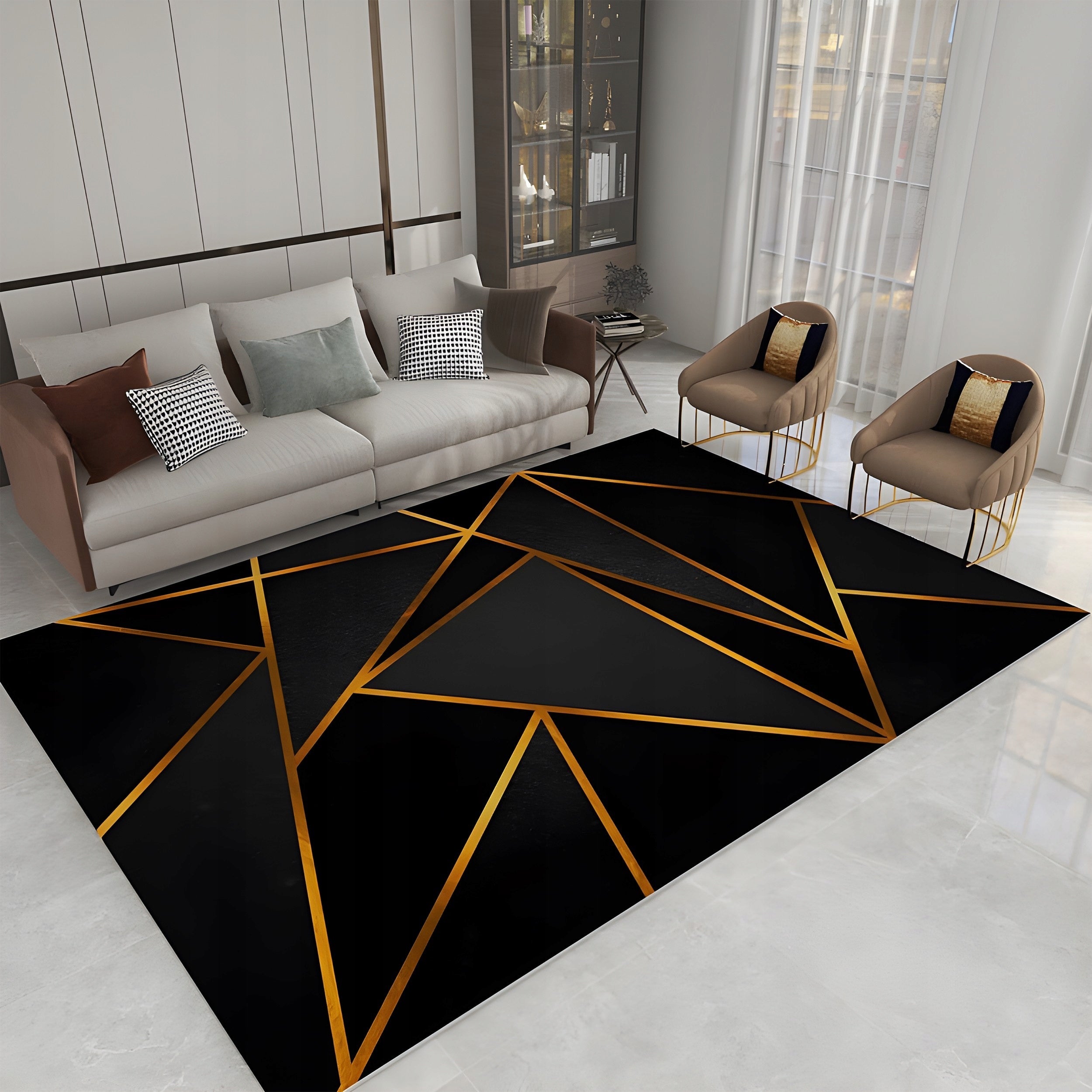CARPET BLACK AND GOLD 300X200 CM NON-SLIP MODERN BLACK GOLD LOFT Brand Dywany Chemex