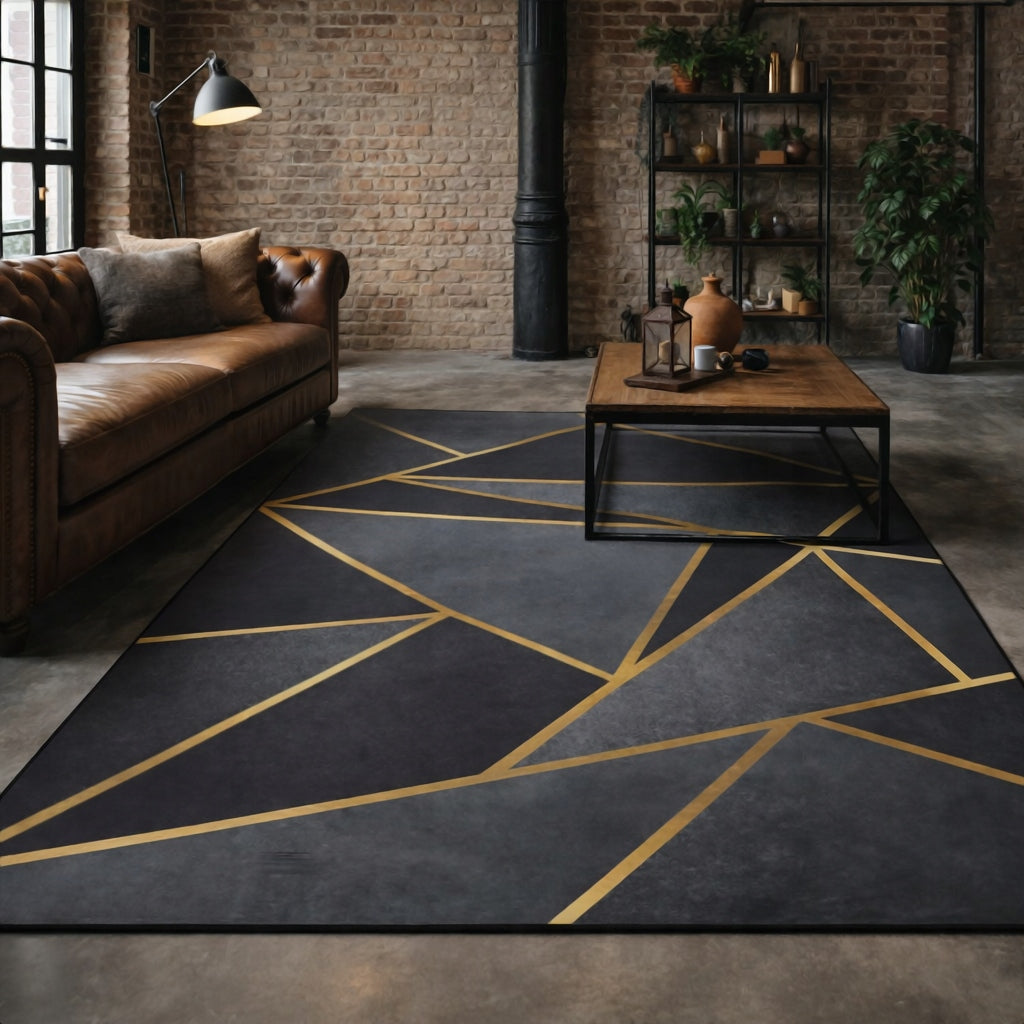 CARPET BLACK AND GOLD 300X200 CM NON-SLIP MODERN BLACK GOLD LOFT Packaging status original
