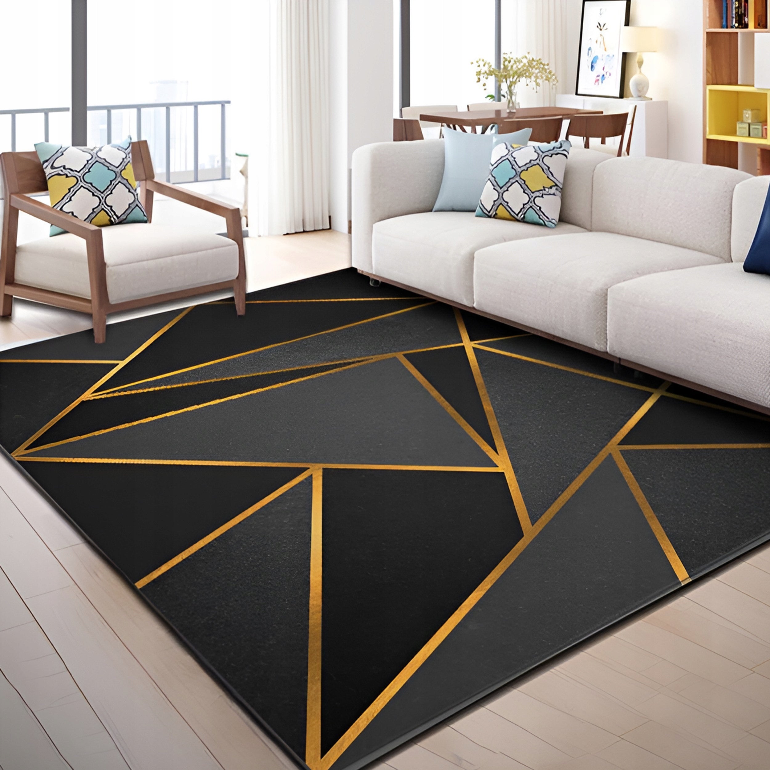 CARPET BLACK AND GOLD 300X200 CM NON-SLIP MODERN BLACK GOLD LOFT Product width 200 cm