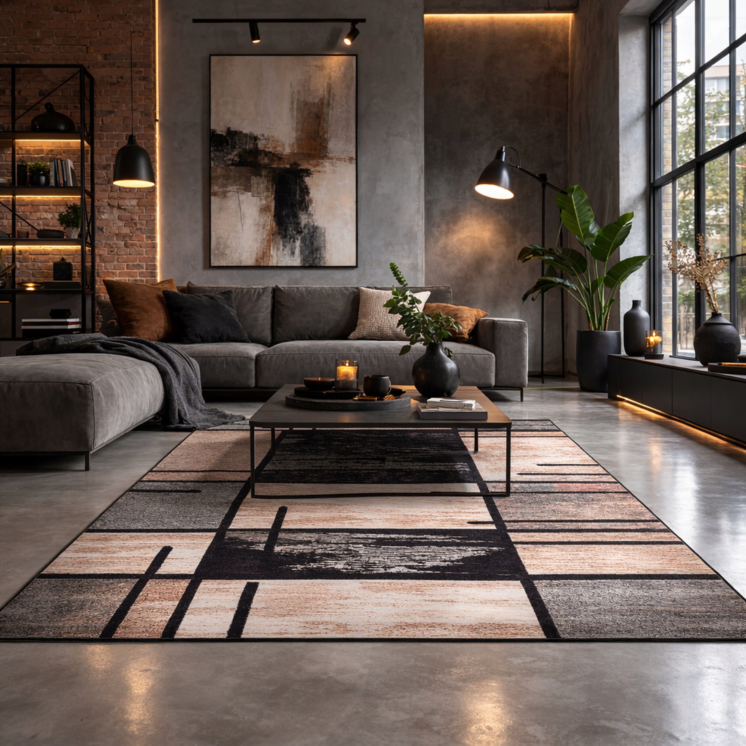CARPET BROWN-BLACK 160X220 CM MODERN GEOMETRIC NON-SLIP BCF Product width 160 cm