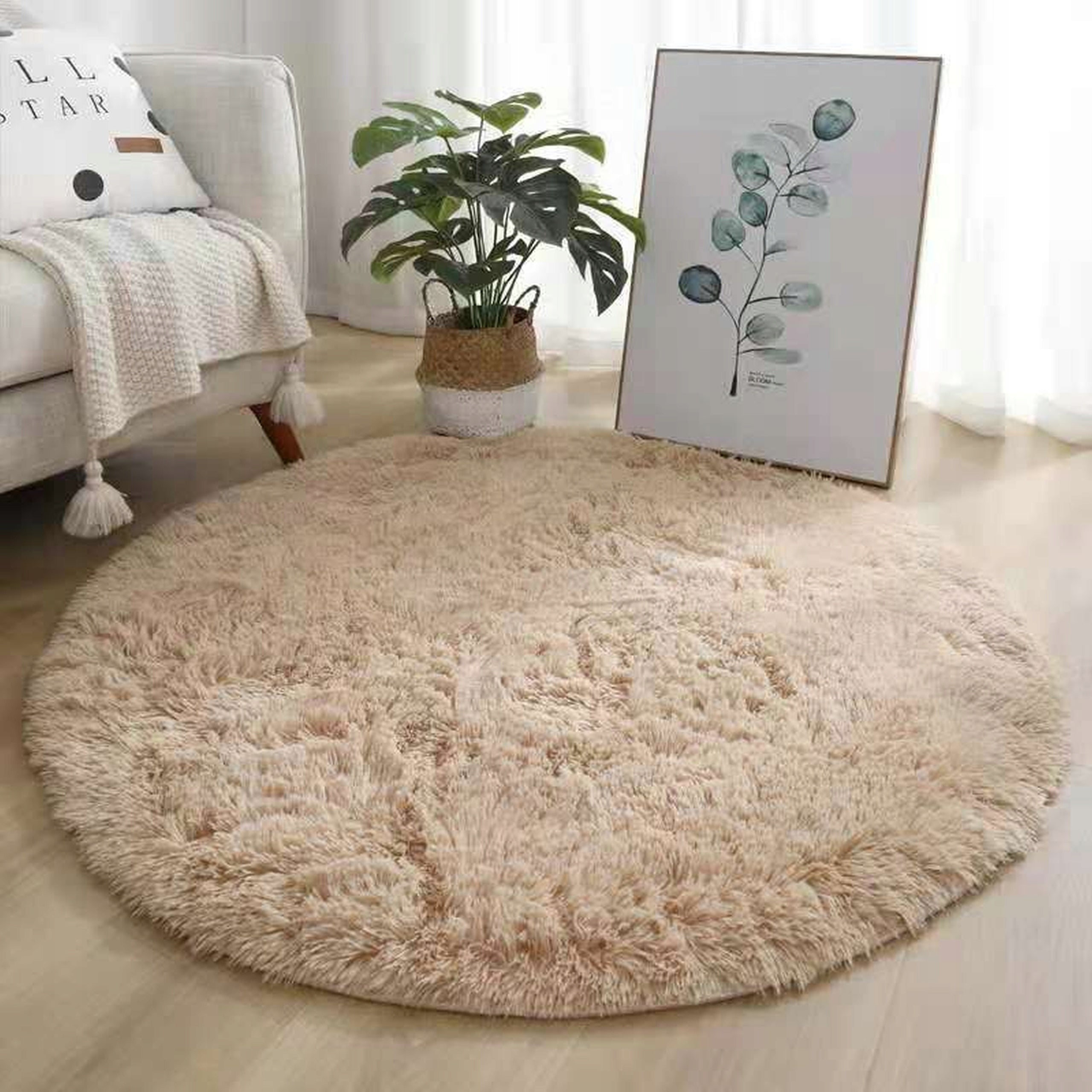 CARPET SHAGGY ROUND SOFT FOR LIVING ROOM 160 CM PLUSH BEIGE BROWN BEIGE Length 160 cm