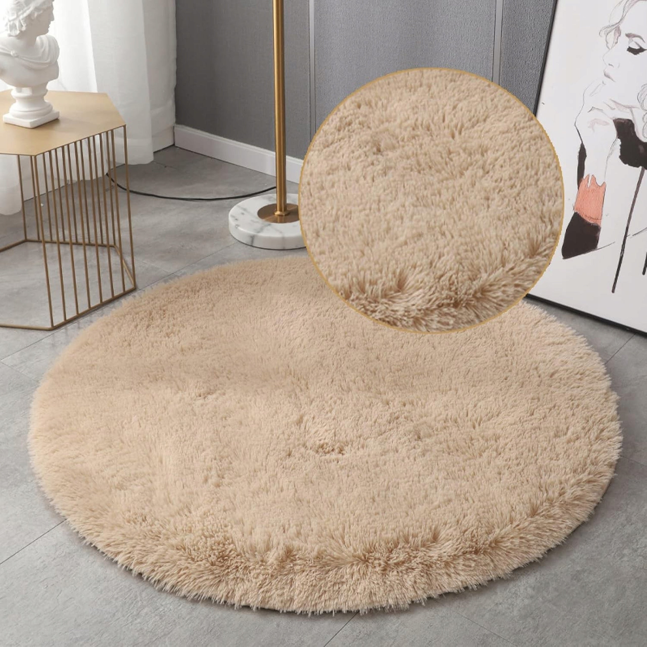 CARPET SHAGGY ROUND SOFT FOR LIVING ROOM 160 CM PLUSH BEIGE BROWN BEIGE Manufacturer code 160 KOL K-1 beż
