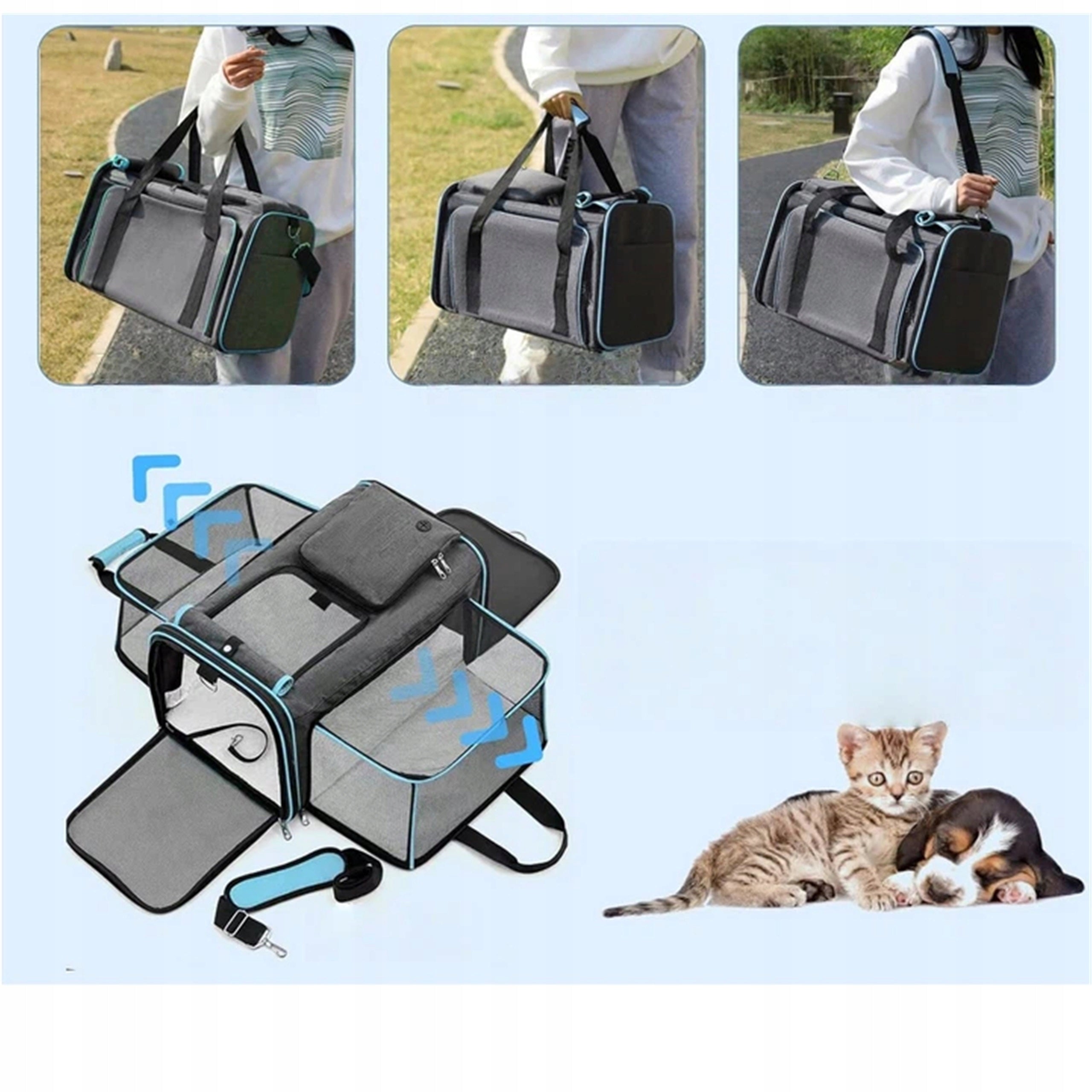 CARRYING BAG WITH FOLDING SIDES FOR CAT DOG ANIMALS LARGE Product weight with unit packaging 1.59 kg