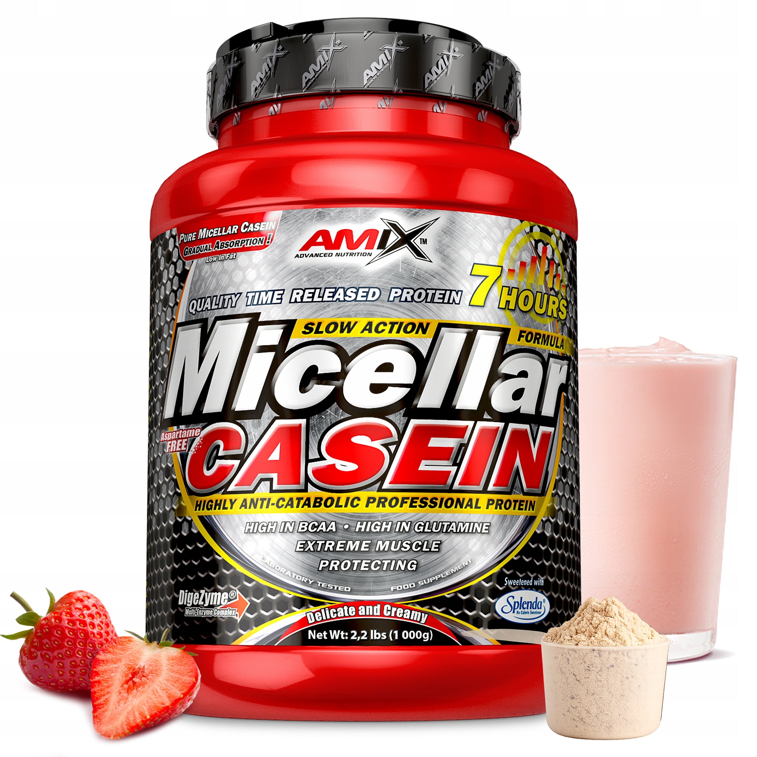 CASEIN FOR THE NIGHT, Protein Conditioner Amix Micellar Casein 1kg Strawberry