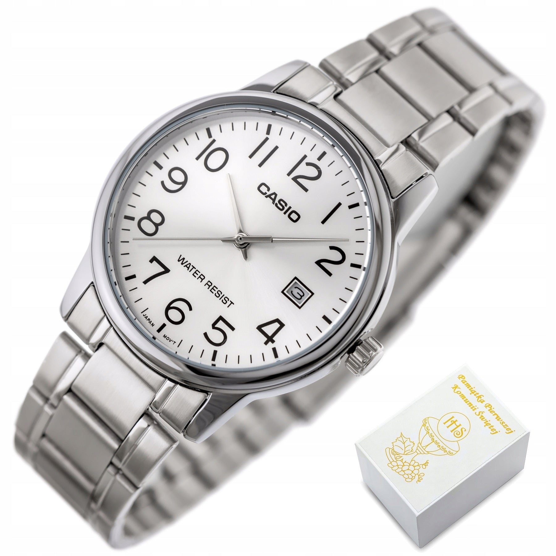 CASIO watch for boy FOR COMMUNION date number +BOX ENGRAVING +BAG