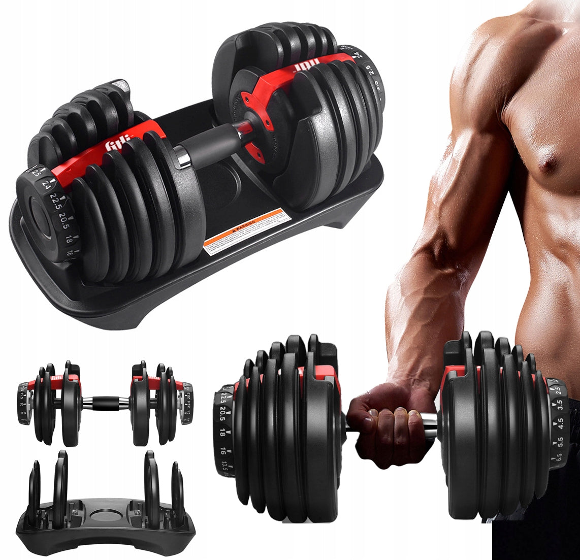 CAST IRON ADJUSTABLE DUMBBELLS DUMBBELL 2,5-24KG + STAND quick smooth adjustment