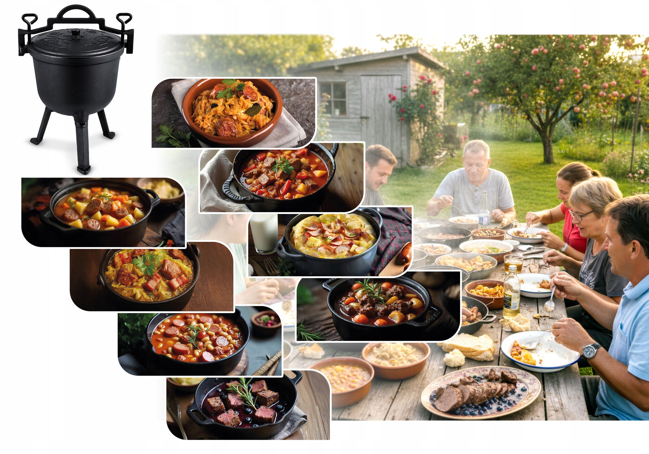 CAST IRON BOILER 11l HUNTING POT roasts for bonfire grill + RECIPES Kind standing