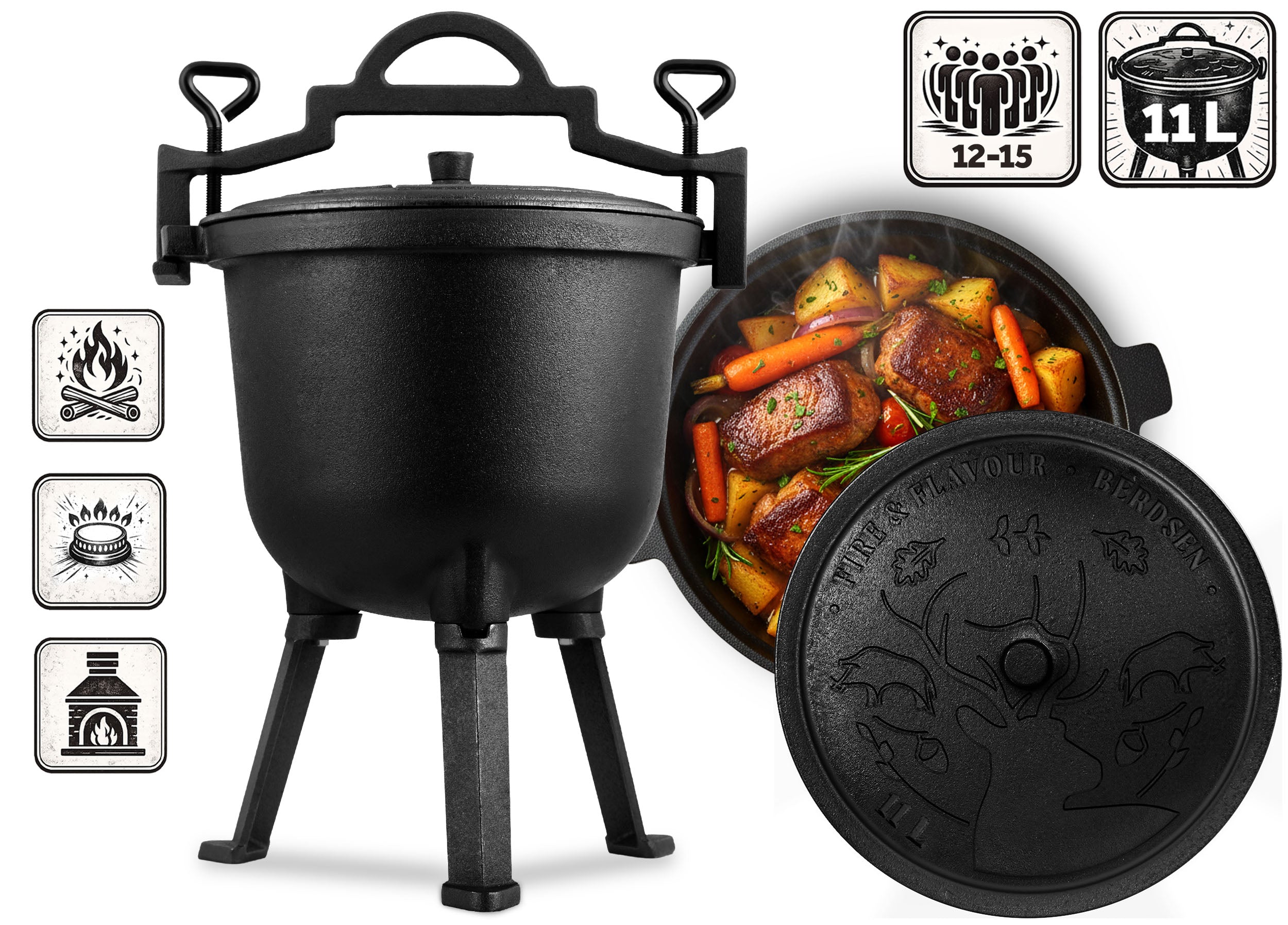 CAST IRON BOILER 11l HUNTING POT roasts for bonfire grill + RECIPES Manufacturer code 348210
