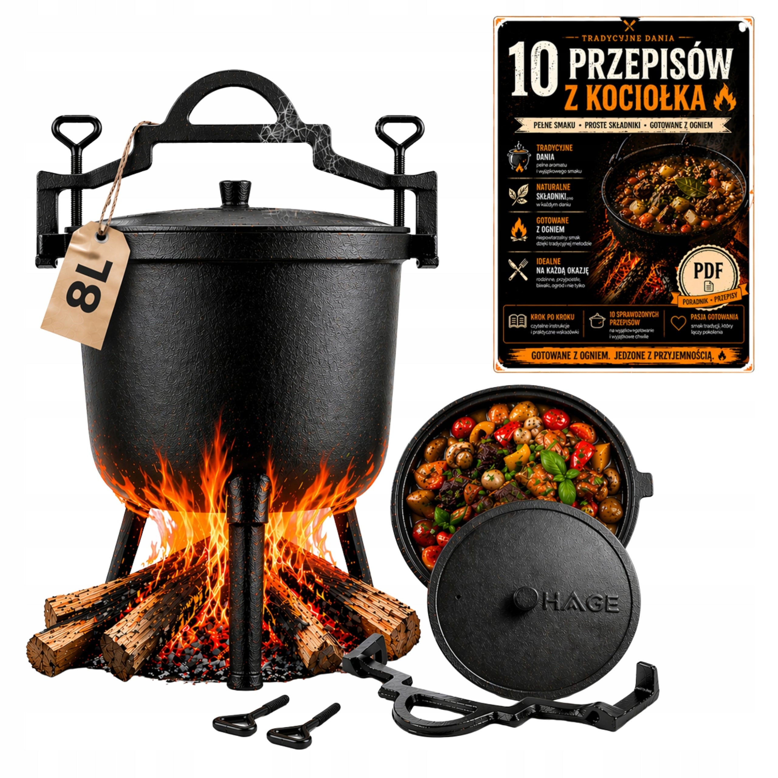 CAST IRON BOILER 8L HUNGARIAN HUNTING POT FOR PIE + RECIPES