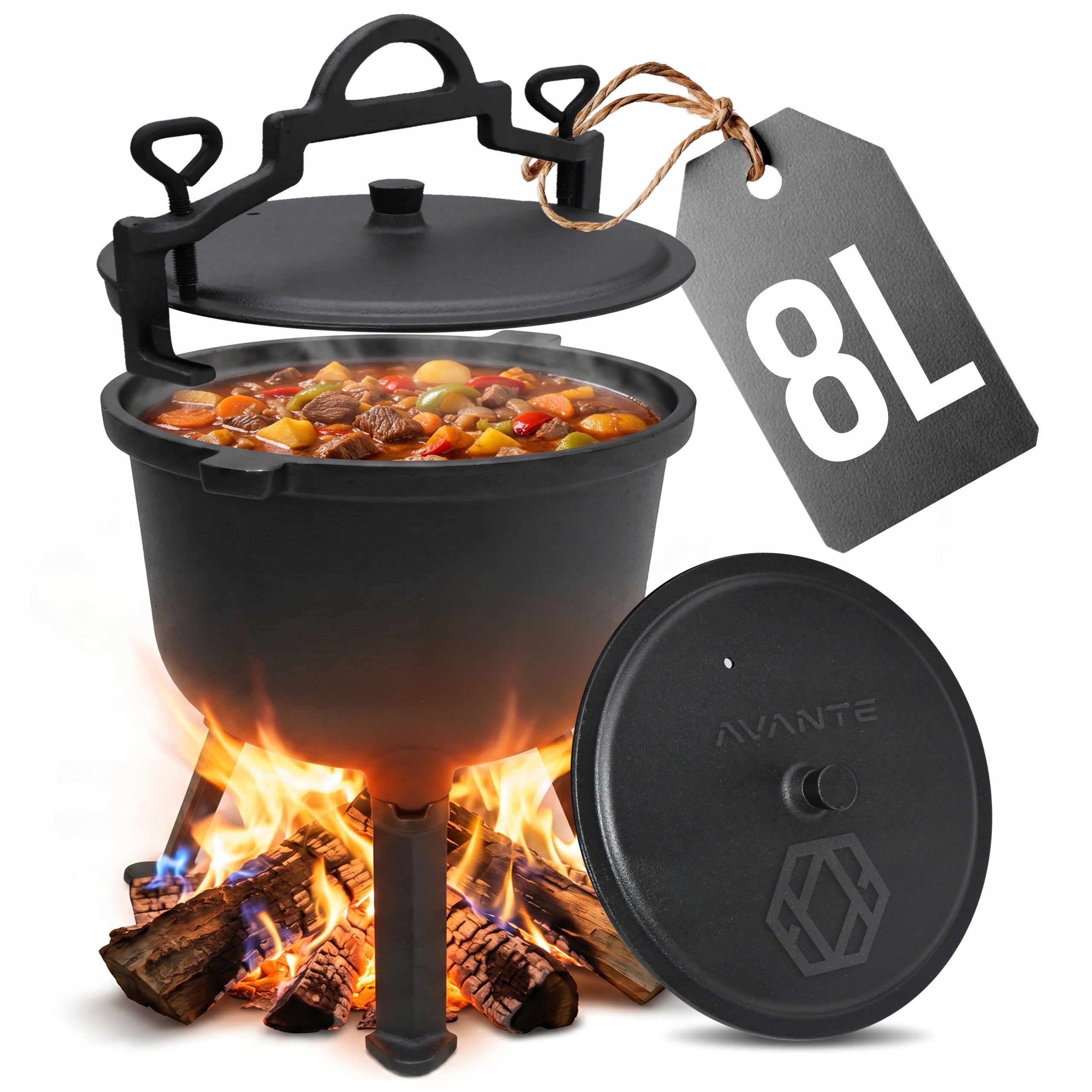 CAST IRON BOILER 8L HUNTING HUNGARIAN POT FOR FIREPLACE GRILL ROASTS