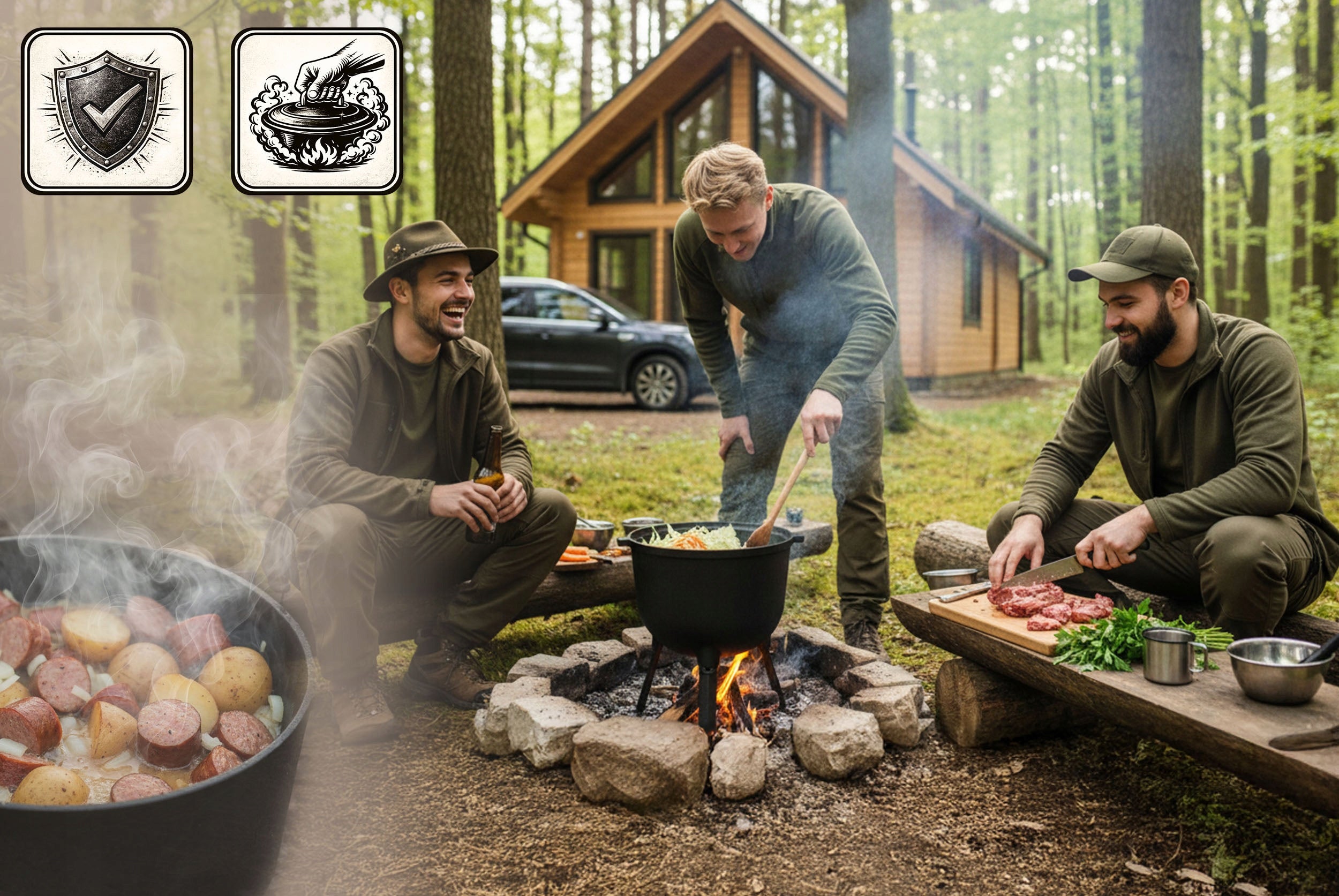 CAST IRON BOILER 8l HUNTING POT bonfire roast grill + RECIPES Product weight with unit packaging 10 kg